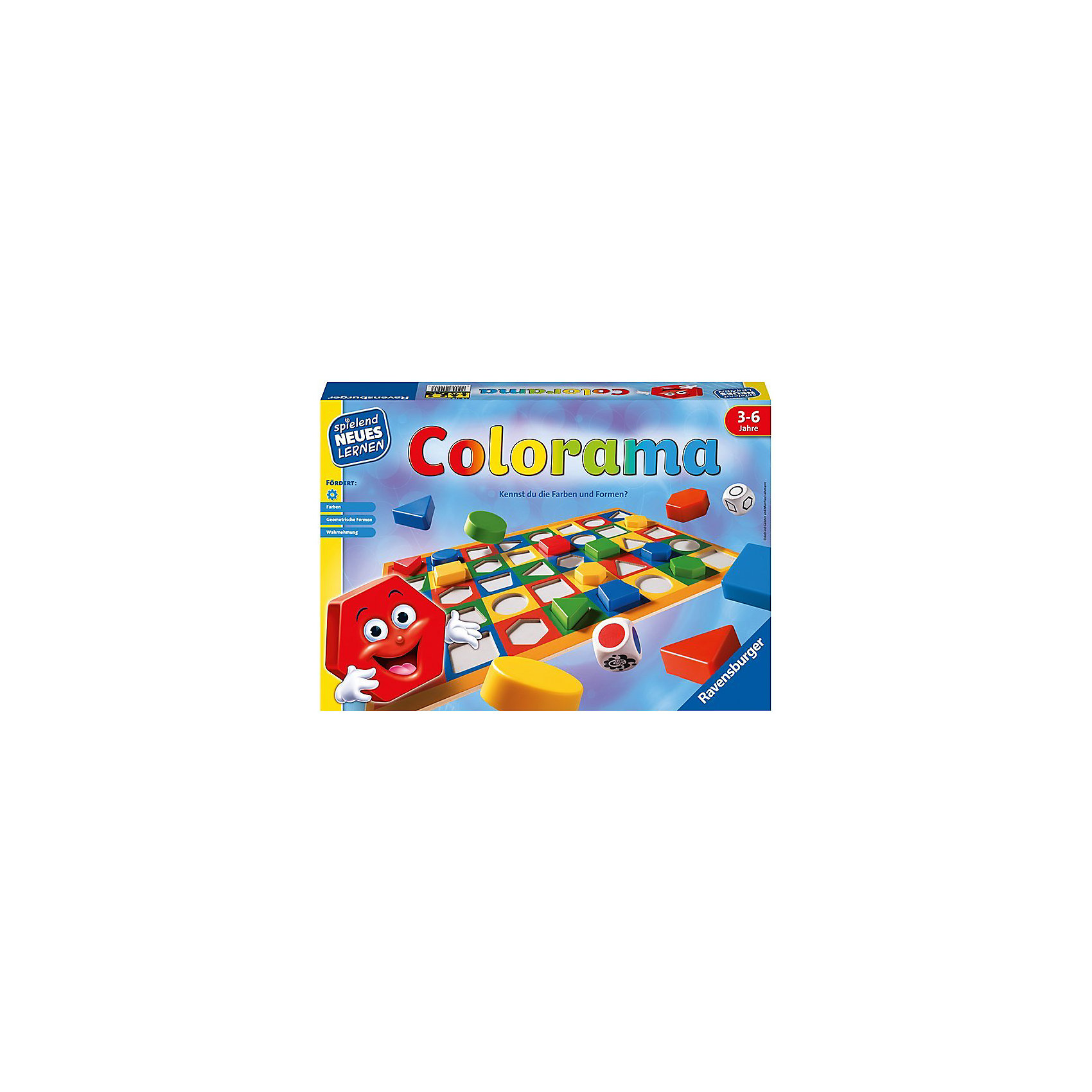 Настольная игра Колорама, Ravensburger Настольная игра Колорама, RavensburgerРазвивающие игры<br>Настольная игра Колорама, Ravensburger - увлекательная игра от фирмы Ravensburger, которая откроет Вашему ребенку дорогу к познанию основных цветов и форм. <br><br>Подбирая фигуры по форме и цвету, ребенок в игровой форме знакомится с их многообразием. Возможны различные варианты игры: и простая подборка по заданным на игровом поле параметрам, и поиск подходящего варианта, выпавшего на игровом кубике. <br><br>Дополнительная информация:<br><br>- В комплект игры Колорама входит:<br>- игровое поле, выполненное из плотного картона с углублениями; <br>- 40 фишек из пластмассы (круги, треугольники, квадратики, прямоугольники, трапеции четырех основных цветов); <br>- 2 деревянных кубика: один с цветами, другой с формами; <br>- Продолжительность игры: 20 мин;<br>- Размер упаковки (д/ш/в): 22,5 х 33 х 3,5 см. <br><br>Настольную игру Колорама, Ravensburger можно купить в нашем интернет-магазине.<br><br>Ширина мм: 339<br>Глубина мм: 233<br>Высота мм: 55<br>Вес г: 532<br>Возраст от месяцев: 36<br>Возраст до месяцев: 72<br>Пол: Унисекс<br>Возраст: Детский<br>SKU: 1008025