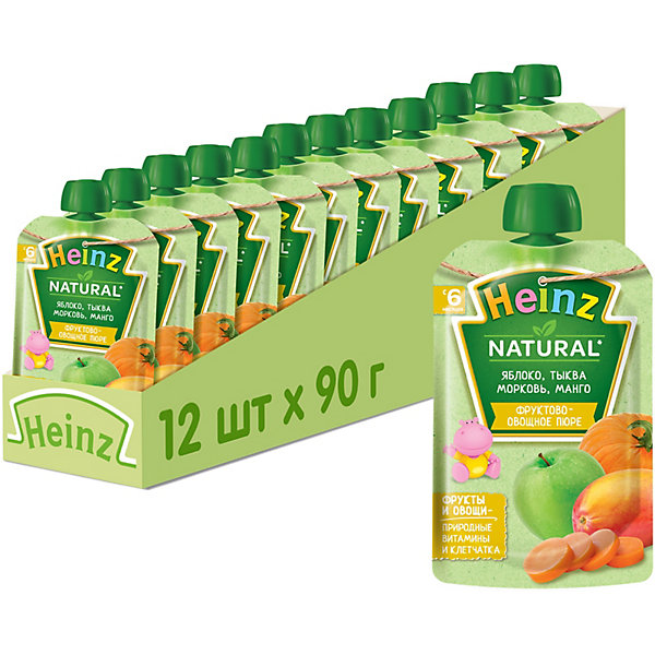 

Heinz - пюре яблоко, тыква, морковь, манго (пауч), 6 мес., 90/12