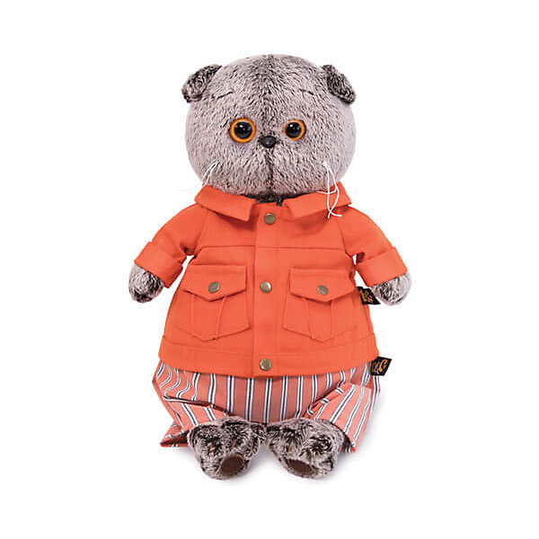 фото Мягкая игрушка budi basa кот басик в оранжевой куртке и штанах, 25 см
