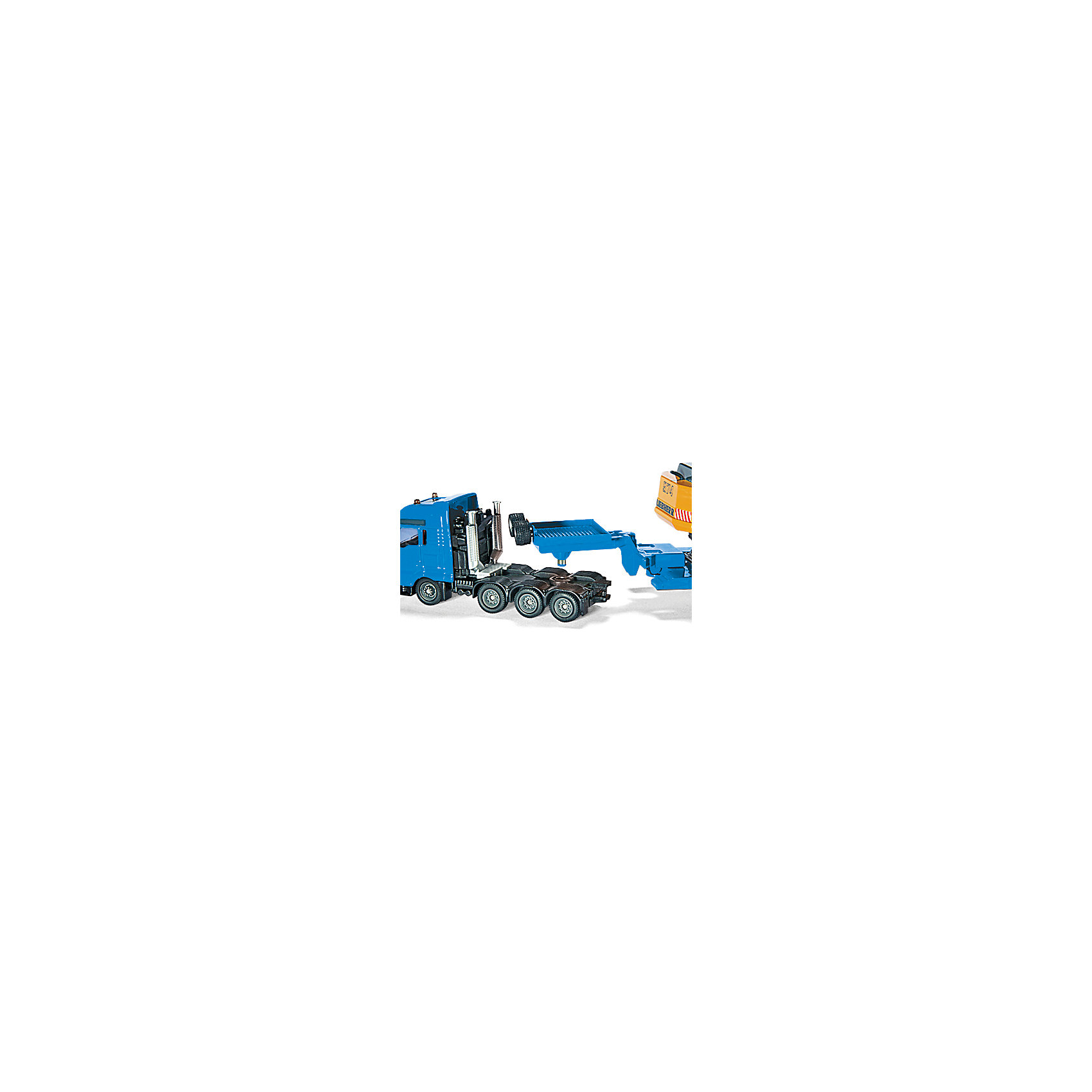 SIKU 1847 Тягач с экскаватором Liebherr SIKU 1847 Тягач с экскаватором LiebherrМашинки<br>Тягач с экскаватором 1847, Siku, станет прекрасным пополнением коллекции юного любителя техники. Модель является точной копией мощного тягача с планшетным (без бортов) прицепом и гусеничным экскаватором Liebherr. Отличается высокой степенью детализации и тщательной проработкой всех элементов. Кабина тягача с лобовым стеклом из пластика оборудована рулем и сиденьем водителя. Мощные прорезиненные колеса вращаются и обеспечивают машине хорошую проходимость по любой поверхности. К тягачу крепится широкий съемный прицеп, на котором легко помещается модель гусеничного экскаватора Liebherr. Гусеницы экскаватора вращаются (машину можно катать), стрела и ковш подвижные. Все машинки и прицеп могут использоваться отдельно. Модели выполнены из металла с элементами из пластика.<br><br>Дополнительная информация:<br><br>- Материал: металл, пластик.<br>- Масштаб: 1:87.<br>- Размер игрушки: 26,6 x 5,2 x 8,2 см.<br>- Размер тягача: 27 х 5 х 4,5 см<br>- Размеры экскаватора: 15 х 5 х 7,5 см.<br>- Вес: 0,45 кг.<br><br>1847 Тягач с экскаватором Liebherr, Siku, можно купить в нашем интернет-магазине.<br><br>Ширина мм: 324<br>Глубина мм: 114<br>Высота мм: 73<br>Вес г: 467<br>Возраст от месяцев: 36<br>Возраст до месяцев: 96<br>Пол: Мужской<br>Возраст: Детский<br>SKU: 1636702