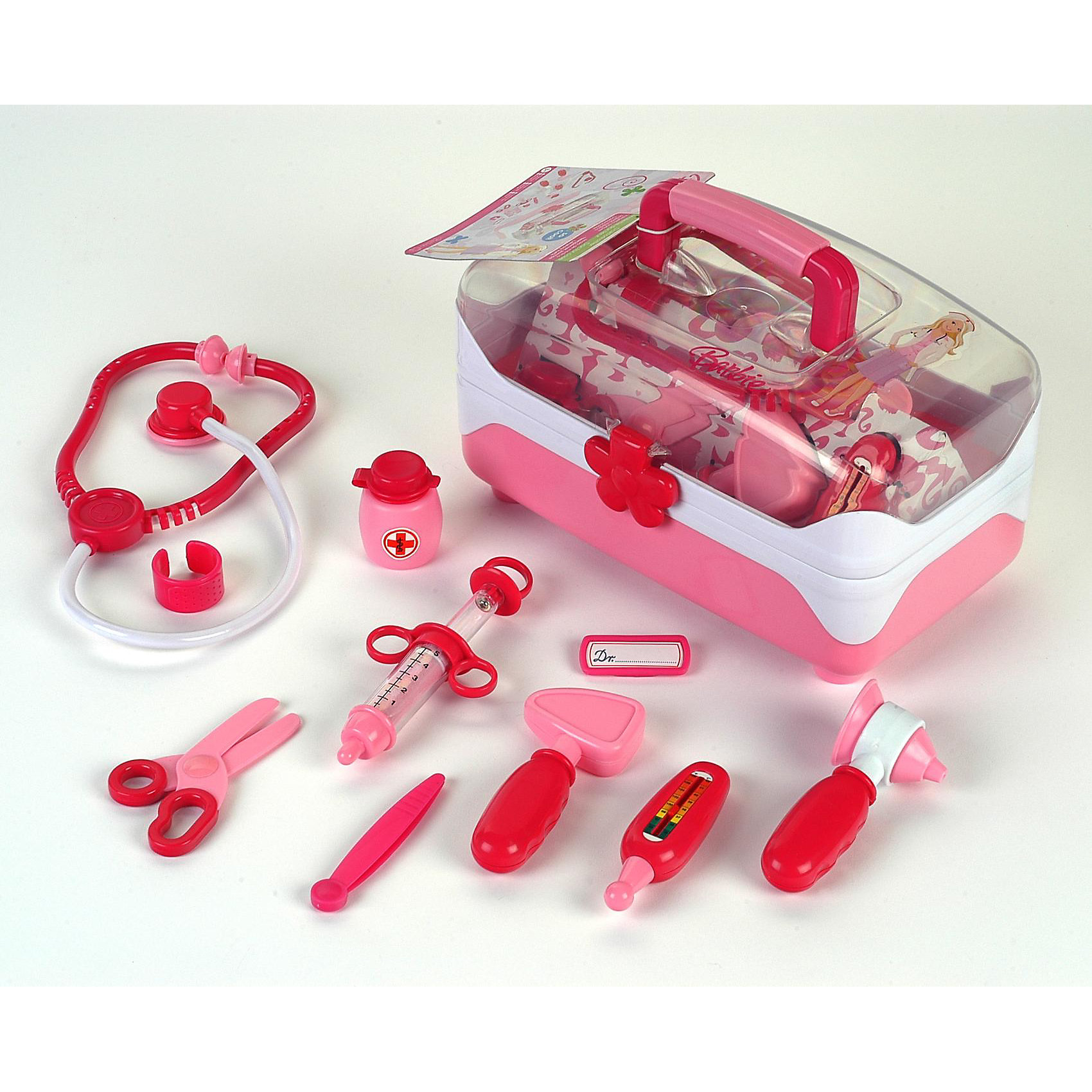 Набор доктор, Barbie Набор доктор, BarbieСюжетно-ролевые игры<br>Набор доктор, Barbie (Барби) от klein – это восхитительный игровой набор для вашего ребенка.<br>С помощью игрушки Набор доктора Barbie любой ребенок сможет почувствовать себя настоящим врачом. В комплекте есть разнообразные медицинские инструменты и кейс розового цвета с прозрачной стенкой для их хранения и транспортировки. Контейнер закрывается надежной защелкой и имеет удобную ручку. Благодаря набору ваша малышка сможет вылечить всех своих кукол и друзей.<br><br>Дополнительная информация:<br><br>- Возраст: для детей от 3 лет<br>- Материал: высококачественная пластмасса<br>- Вес: 0,86 кг.<br>- Размер кейса: 28 x 17 x 16 см.<br>- В наборе: стетоскоп, отоскоп (инструмент ЛОР-врача), термометр, шприц, молоточек невропатолога, ножницы, пинцет, пузырек для лекарств, жгут, бейдж с именем доктора<br><br>Набор доктор, Barbie (Барби) от klein (кляйн) можно купить в нашем интернет-магазине.<br><br>Ширина мм: 285<br>Глубина мм: 175<br>Высота мм: 177<br>Вес г: 921<br>Возраст от месяцев: 36<br>Возраст до месяцев: 72<br>Пол: Женский<br>Возраст: Детский<br>SKU: 1762773
