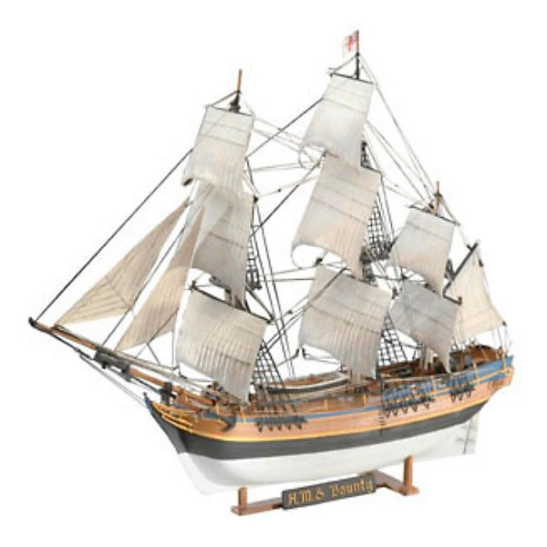 H.M.S. Баунти, 1:96, (5) H.M.S. Баунти, 1:96, (5)Модели для склеивания<br>Характеристики товара:<br><br>• возраст: от 10 лет;<br>• масштаб: 1:110;<br>• количество деталей: 171 шт;<br>• материал: пластик; <br>• клей и краски в комплект не входят;<br>• длина модели: 37,2 см;<br>• высота модели: 29,1 см;<br>• бренд, страна бренда: Revell (Ревел),Германия;<br>• страна-изготовитель: Китай.<br><br>Сборная модель «Парусник H.M.S. Баунти» поможет вам и вашему ребенку придумать увлекательное занятие на долгое время. Парусник выполнен в масштабе 1:110. Игрушка имеет высокую степень детализации, что делает ее точной копией настоящего морского судна. Корабль Его Величества «Баунти» известен тем, что в 1789 году на нем разгорелся мятеж, в итоге чего власть перешла к помощнику капитана.<br><br>Набор для склеивания включает в себя 171 пластиковый элемент, декаль с наклейками, нити для такелажа, а также подробную инструкцию. Готовый парусник можно установить на подставку, входящую в набор, и он украсит стол или книжную полку ребенка. Обращаем ваше внимание на тот факт, что для сборки этой модели клей и краски в комплект не входят. <br><br>Процесс сборки развивает интеллектуальные и инструментальные способности, воображение и конструктивное мышление, а также прививает практические навыки работы со схемами и чертежами.<br><br>Сборную модель «Парусник H.M.S. Баунти», 171 дет., Revell (Ревел) можно купить в нашем интернет-магазине.<br><br>Ширина мм: 389<br>Глубина мм: 251<br>Высота мм: 76<br>Вес г: 408<br>Возраст от месяцев: 168<br>Возраст до месяцев: 228<br>Пол: Мужской<br>Возраст: Детский<br>SKU: 1772712