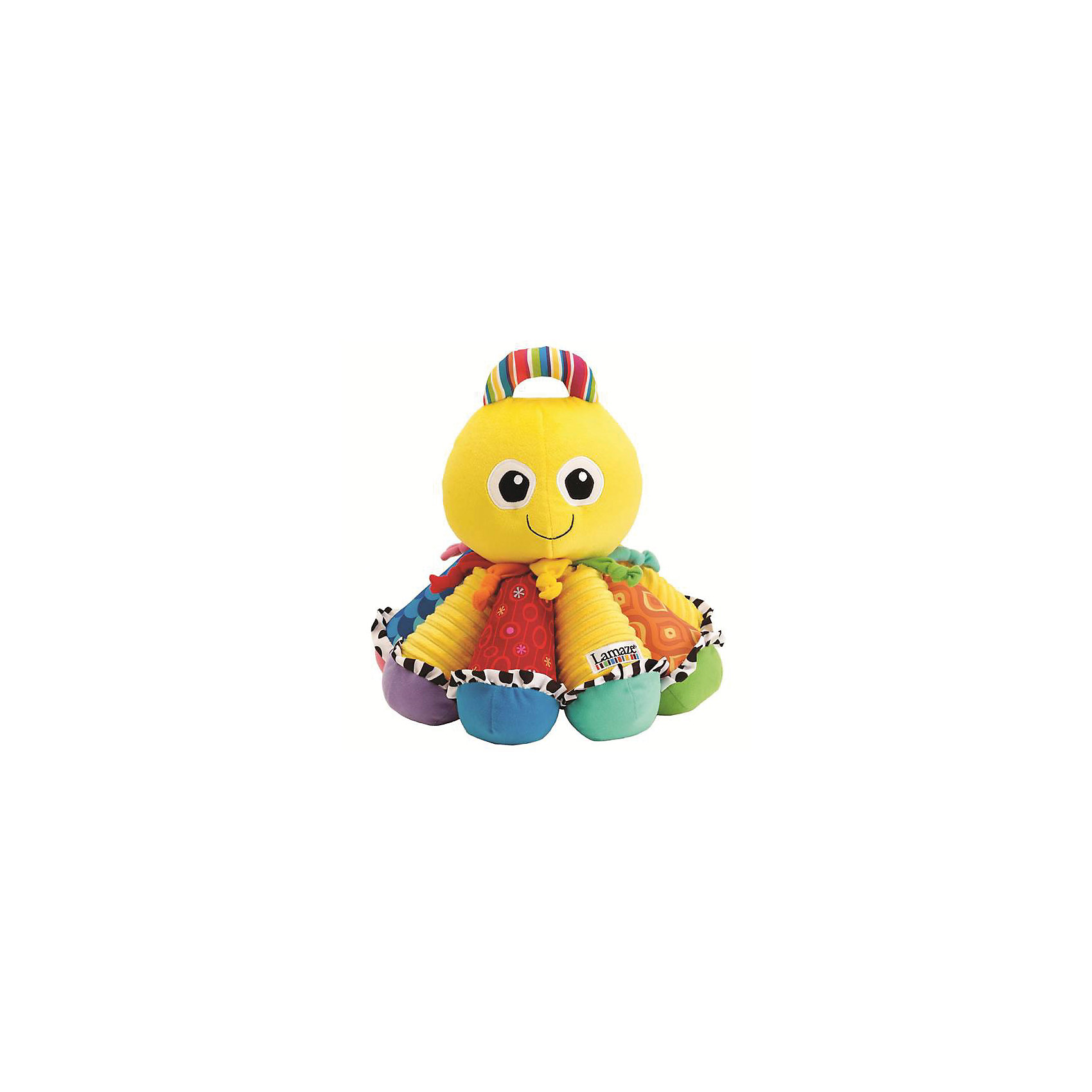 Игрушка Музыкальный Осьминожек, Lamaze Игрушка Музыкальный Осьминожек, LamazeЯркая игрушка для самых маленьких обязательно полюбится крохе. Осьминожек выполнен из разноцветных материалов различной фактуры, что позволяет развивать мелкую моторику, сенсорное и цветовое восприятие. Каждая щупальца осьминога представляет собой одну из музыкальных нот. Поочередно нажимая на них, ваш малыш может придумывать свои собственные мелодии. Так же веселый осьминожка имеет пищалки, прорезыватели и удобную ручку в верхней части, за которую его можно носить или подвешивать. Игрушка выполнена из высококачественных материалов, безопасных для детей. Имеет приятный аромат ванили.<br><br>Дополнительная информация:<br><br>- Материал: текстиль.<br>- Размер: 25,4 х 25,4 х 31,5 см<br>- Цвет: желтый, разноцветный.<br>- Звуковые эффекты: есть.<br>- Пищалка, прорезыватели. <br>- Батарейки не требуются.<br><br>Игрушку Музыкальный Осьминожек, Lamaze можно купить в нашем магазине.<br><br>Ширина мм: 310<br>Глубина мм: 220<br>Высота мм: 310<br>Вес г: 740<br>Возраст от месяцев: 0<br>Возраст до месяцев: 24<br>Пол: Унисекс<br>Возраст: Детский<br>SKU: 1860557