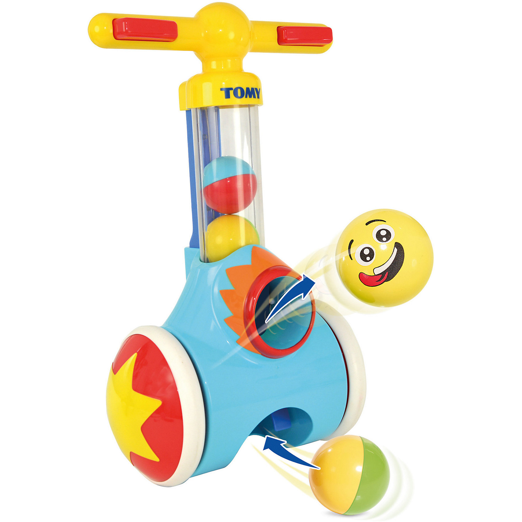 Игрушка Толкай-Запускай-Собирай, TOMY Игрушка Толкай-Запускай-Собирай, TOMYРазвивающие игрушки<br>Уникальная игрушка-катапульта с мячами и обучающим эффектом от TOMY (Томи) не даст скучать Вашему малышу и доставит ему необыкновенное удовольствие!<br><br>Данная игрушка оснащена специальным механизмом, который позволяет поднимать разноцветные забавные шарики по прозрачной трубке с пола. Шарики можно таже собирать самостоятельно через нижнее отверстие трубки. На рукоятке катапульты есть две зелёные кнопки. Нажав на них, красочные шарики стремительно выстрелят из игрушки. Игрушка подходит как для левшей, так и для правшей, она легка в управлении. <br><br>Забавные колёсики игрушки позволяют ей ездить. Во время езды катапульта будет весело потрескивать. Держась за ручки и бегая по комнате, собирая шарики, малыш будет иметь опору, что не даст ему упасть.<br><br>Веселая катапульта не только будет доставлять Вашему малышу море радости, но и будет стимулировать его активность и координацию, что очень важно на ранних стадиях развития малыша. Удивите своего ребёнка!<br><br>Отличная игрушка для игры как дома, так и на улице.<br><br>В комплекте:<br>- каталка-катапульта с колёсиками<br>- двухцветные шарики (4 шт.)<br><br>Дополнительная информация:<br>Материал - пластик<br>Размер игрушки - 25х14х40,5 см<br>Размер упаковки 26x42,5x15 см<br>Диаметр шарика - 5 см<br>Вес – 1,5 кг<br>Работает без батареек<br><br>Игрушку Толкай-Запускай-Собирай, TOMY можно купить в нашем магазине.<br><br>Ширина мм: 424<br>Глубина мм: 264<br>Высота мм: 159<br>Вес г: 1438<br>Возраст от месяцев: 18<br>Возраст до месяцев: 36<br>Пол: Унисекс<br>Возраст: Детский<br>SKU: 1946334