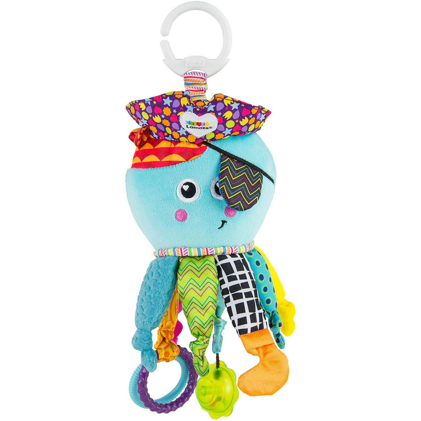 Игрушка Капитан Кальмар, Lamaze Игрушка Капитан Кальмар, LamazeПодвески<br>Яркая игрушка для самых маленьких обязательно полюбится крохе. Выполнена из разноцветных материалов различной фактуры, что позволяет развивать мелкую моторику, сенсорное и цветовое восприятие. Капитан кальмар имеет приятную на ощупь шуршащую шляпу, безопасное зеркальце, несколько колец-прорезывателей и яркую погремушку. За кольцо, расположенное в верхней части, игрушку очень удобно подвешивать к кроватке, коляске или манежу. Веселый капитан Кальмар обязательно понравится крохе. <br><br>Дополнительная информация:<br><br>- Материал: пластик, текстиль.<br>- Размер одной погремушки: 25 см.<br>- Цвет: разноцветный.<br>- Звуковые эффекты: погремушка.<br>- Кольца-прорезыватели, безопасное зеркало.<br><br>Игрушку Капитан Кальмар, Lamaze можно купить в нашем магазине.<br><br>Ширина мм: 232<br>Глубина мм: 132<br>Высота мм: 93<br>Вес г: 157<br>Возраст от месяцев: 0<br>Возраст до месяцев: 18<br>Пол: Унисекс<br>Возраст: Детский<br>SKU: 2022605