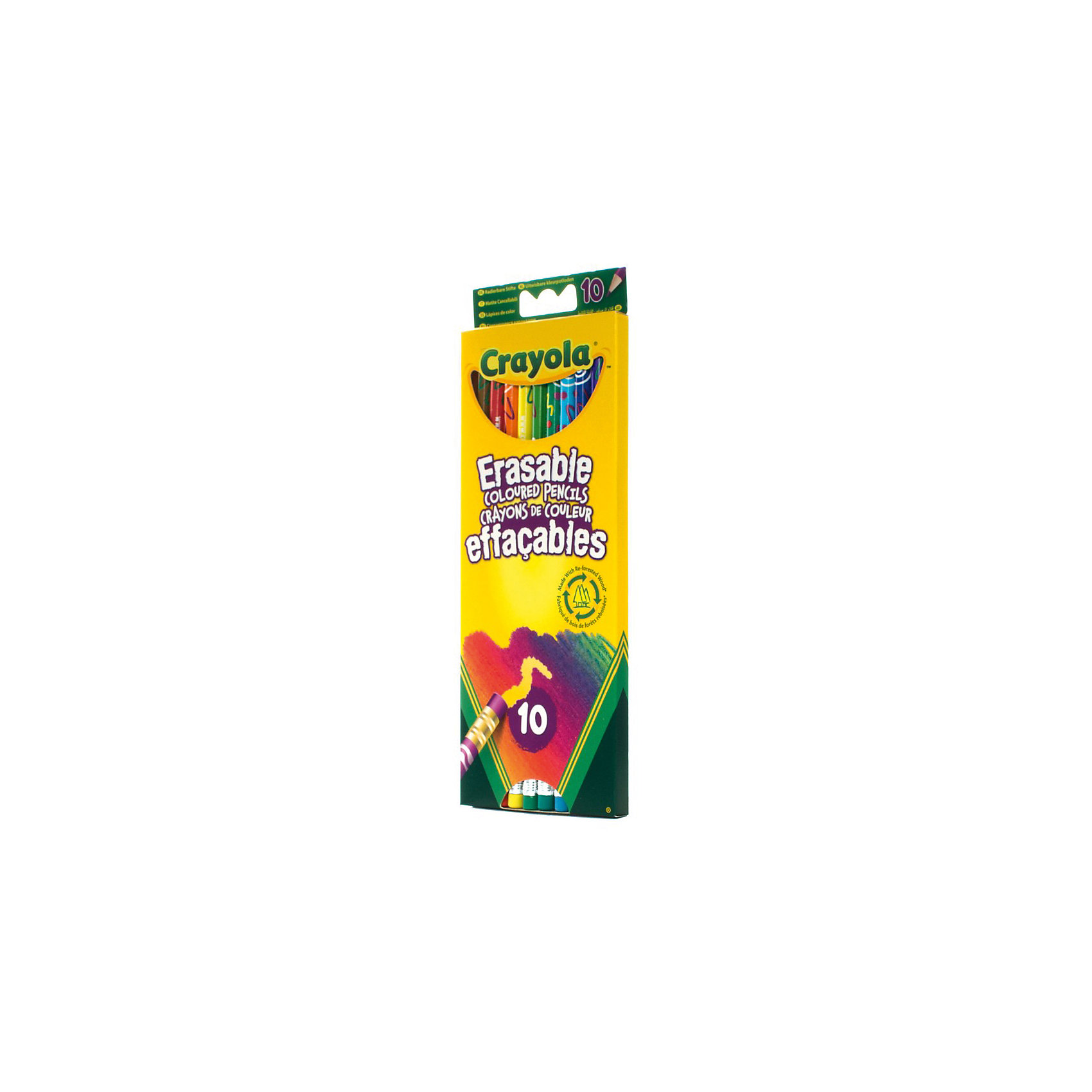 Цветные карандаши (10 шт) с корректорами, Crayola Цветные карандаши (10 шт) с корректорами, CrayolaЦветные карандаши<br>Все 10 цветных карандашей их этого набора от Crayola (Крайола) оснащены ластиками. На конце каждого карандаша – стирательная резинка соответствующего цвета. <br>Часто при раскрашивании цветными карандашами малыши сталкиваются с тем, что практически невозможно удалить часть рисунка или подкорректировать его. В лучшем случае – остаются разводы, в худшем – портится бумага, появляются дырки. Но только не с этими карандашами! Благодаря специальной технологии ластики с карандашей идеально стирают все нарисованное соответствующим цветом, не оставляя грязи и разводов.<br><br>Дополнительная информация:<br><br>В наборе вы найдете карандаши 10 цветов. Корпус каждого из них покрыт разнообразными узорами. <br>Размер карандаша: 19 х 0,7 см (диаметр).<br>Все стержни карандашей – с диаметром 0,33 см. <br>Размеры упаковки: 8х0,9х22,7 см. <br>Вес набора: 80 грамм.<br><br>Набор цветных карандашей с корректорами, Crayola (Крайола) можно купить в нашем магазине.<br><br>Ширина мм: 211<br>Глубина мм: 81<br>Высота мм: 10<br>Вес г: 65<br>Возраст от месяцев: 36<br>Возраст до месяцев: 96<br>Пол: Унисекс<br>Возраст: Детский<br>SKU: 2129334