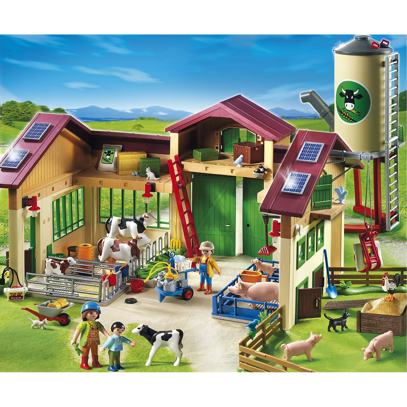 PLAYMOBIL 5119 Ферма: Новая ферма с силосной башней PLAYMOBIL 5119 Ферма: Новая ферма с силосной башнейКонструктор PLAYMOBIL (Плеймобил) 5119 Ферма: Новая ферма с силосной башней - находка для заботливых родителей! Конструктор Вашего ребенка должен быть именно таким: красочным, безопасным и очень интересным. Серия Ферма специально создана для малышей которые обожают животных и мечтают наблюдать как они растут. Ферма - идеальное место для животных! На новой ферме с силосной башней есть место для всех животных: загон для свиней, коровник и даже свинарник. За животными присматривает целая семья. Они кормят животных, чистят загоны и разгружают корма. Работа не замирает ни на минуту. Высокую силосную башню нужно заполнить кормами. Построй ферму и убедись, что все животные хорошо устроились. Создай увлекательные сюжеты с набором Новая ферма с силосной башней или объедини его с другими наборами серии и игра станет еще интереснее. Придумывая замечательные сюжеты с деталями конструктора, Ваш ребенок развивает фантазию, учится заботе и просто прекрасно проводит время!<br><br>Дополнительная информация:<br><br>- Конструкторы PLAYMOBIL (Плеймобил) отлично развивают мелкую моторику, фантазию и воображение;<br>- В наборе: 3 минифигурки (ветеринара и ребенка), детали для строительства фермы и силосной башни, доильный аппарат, лебедка, тележка, корма, лестница 19 животных, инструменты, аксессуары;<br>- Материал: безопасный пластик;<br>- Размер минифигурок взрослых: 7,5 см;<br>- Размер минифигурки ребенка: 5,2 см;<br>- Размер упаковки: 60 х 50 х 16 см<br><br>Конструктор PLAYMOBIL (Плеймобил) 5119 Ферма: Новая ферма с силосной башней можно купить в нашем интернет-магазине.<br><br>Ширина мм: 597<br>Глубина мм: 499<br>Высота мм: 150<br>Вес г: 3543<br>Возраст от месяцев: 48<br>Возраст до месяцев: 120<br>Пол: Унисекс<br>Возраст: Детский<br>SKU: 2129496