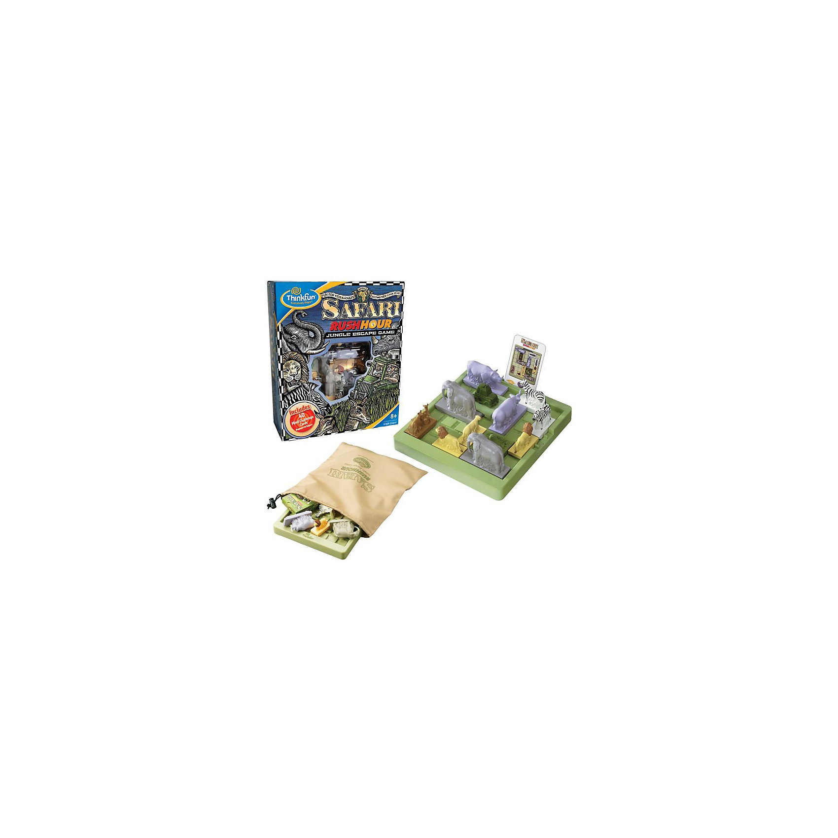 Игра Сафари в Африке, Thinkfun Игра Сафари в Африке, ThinkfunГоловоломки<br>Игра «Сафари в Африке» — это продолжение серии «Час Пик». Цель игры - передвигать фигурки животных чтобы освободить своей машине дорогу к выходу с игрового поля. Вы можете выбрать любую из 4 степеней сложности задания: от начинающего до эксперта.<br><br>Дополнительная информация:<br><br>Порядок игры:<br>- расставьте фигурки согласно рисунку, указанному на карточке-задании.<br>- решения приведены на обороте каждой карточки. Каждому животному и джипу присваивается буква. Необходимые ходы перечислены последовательно.<br>Все фигурки в игре двигаются вперёд и назад, за исключением джипа и двух термитников с дикими собаками, которые могут двигаться вперёд, назад, влево и вправо.<br><br> В комплект игры Сафари в Африке входят: джип, животные (3 слона, 2 носорога, 4 стада антилоп, 2 льва, 3 львицы, 2 зебры, 2 термитника в окружении стаи диких собак), 40 карточек с заданиями, удобный мешочек для транспортировки и хранения игры.<br><br>Ширина мм: 133<br>Глубина мм: 444<br>Высота мм: 225<br>Вес г: 366<br>Возраст от месяцев: 72<br>Возраст до месяцев: 1188<br>Пол: Унисекс<br>Возраст: Детский<br>SKU: 2148452