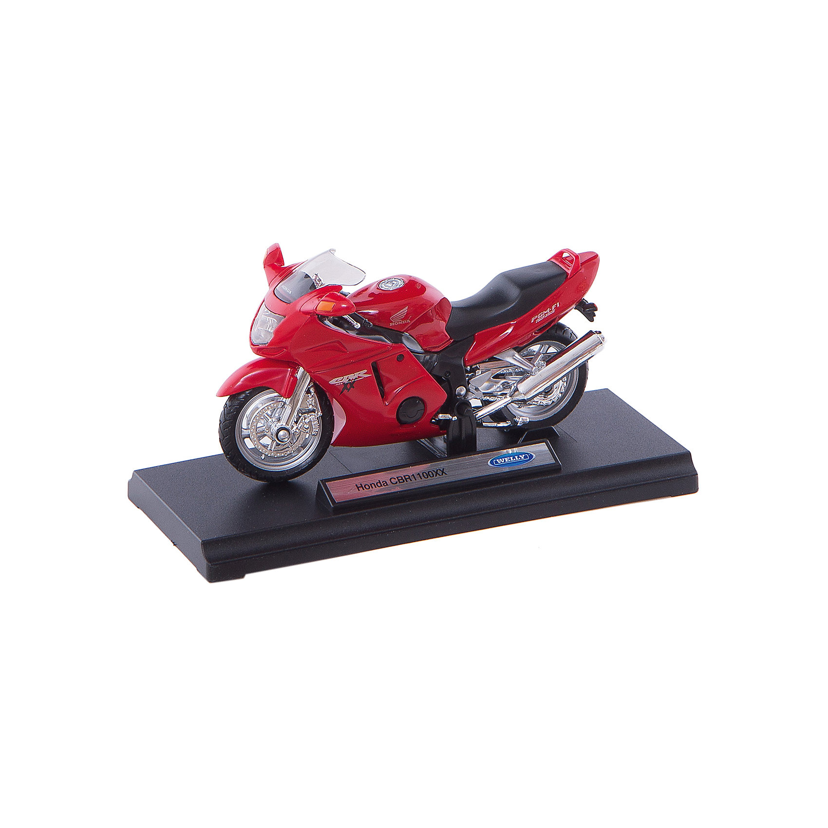 Welly Модель мотоцикла 1:18 Honda CBR1100XX Welly Модель мотоцикла 1:18 Honda CBR1100XXМотоцикл является маленькой копией настоящего мотоцикла.<br>У мотоцикла высокое качество деталей.<br><br>Дополнительная информация:<br><br>Размеры: 17 x 7 x 11 см.<br><br>ВНИМАНИЕ! Данный артикул имеется в наличии в разных цветах. Заранее выбрать определенный цвет нельзя. При заказе нескольких позиций возможно получение одинаковых.<br><br>Ширина мм: 170<br>Глубина мм: 110<br>Высота мм: 70<br>Вес г: 171<br>Возраст от месяцев: 84<br>Возраст до месяцев: 1188<br>Пол: Мужской<br>Возраст: Детский<br>SKU: 2150158