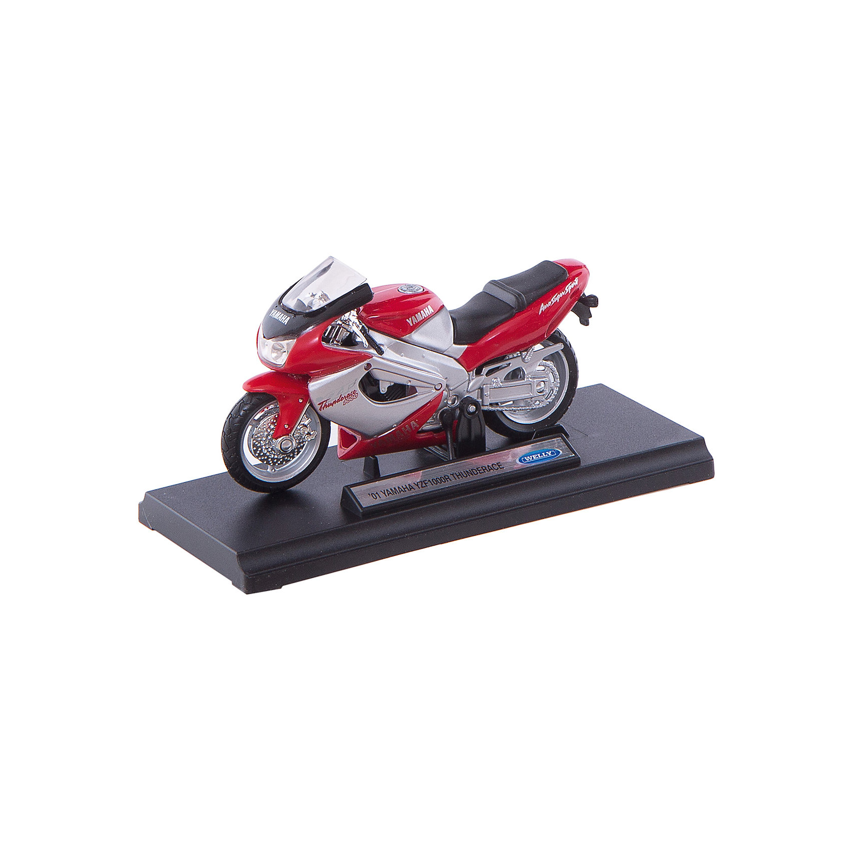 Welly Модель мотоцикла 1:18 Motorcycle / YAMAHA 2001 YZF1000R THUNDERACE Welly Модель мотоцикла 1:18 Motorcycle / YAMAHA 2001 YZF1000R THUNDERACEКоллекционные модели<br>Характеристики модели мотоцикла 1:18 Motorcycle / Yamaha:<br><br>- бренд: Welly<br>- возраст: от 3 лет<br>- пол: для мальчиков<br>- модель: Yamaha YZF1000R Thunderace 2001.<br>- цвет: серебристо-красный.<br>- масштаб: 1:18.<br>- материал: металл, пластик, резина.<br>- размер упаковки: 17 * 11 * 7 см.<br>- размер игрушки: 13 * 6 * 5 см.<br>- вес: 220 г.<br>- упаковка: коробка с дисплеем.<br><br>Модель мотоцикла Yamaha YZF1000R Thunderace 2001 — точная копия своего одноименного прототипа, выполненная в масштабе 1:18. Спортивный байк создавался для участия в европейских гонках, где он очень успешно себя показал. Его максимальная скорость — 265 км/ч. Модель изготовлена из высокопрочных и качественных материалов. Приборная панель и корпус тщательно проработаны, лобовое стекло небьющееся. Переднее колесо управляется рулем, есть зеркала заднего вида, фары, выхлопная труба и подножка.<br><br>Модель мотоцикла 1:18 Motorcycle / Yamaha торговой марки Welly можно купить в нашем интернет-магазине.<br><br>Ширина мм: 170<br>Глубина мм: 110<br>Высота мм: 70<br>Вес г: 167<br>Возраст от месяцев: 84<br>Возраст до месяцев: 1188<br>Пол: Мужской<br>Возраст: Детский<br>SKU: 2150161