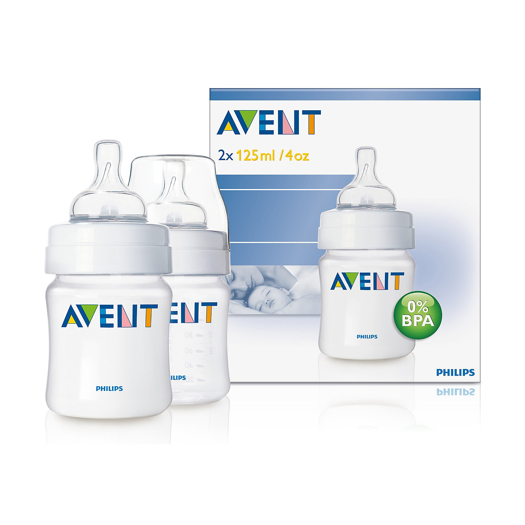 Бутылочка для кормления, 125 мл, РР, 2 шт., AVENT Бутылочка для кормления, 125 мл, РР, 2 шт., AVENTИдеи подарков<br>Беспокойное поведение свойственно новорожденным и выражается в плаче. <br>Бутылочка Philips AVENT (Авент) Classic 125 мл, 2 шт. значительно снижает риск возникновения колик и раздражительности, особенно в ночное время.<br><br>Преимущества:<br>• Бутылочка для кормления AVENT отличается простотой сборки и высокой гигиеничностью.<br>•Естественная форма соски соответствует форме женской груди и обеспечивает правильный захват. <br>• Благодаря устойчивой форме позволяет ребенку удобно держать бутылочку при кормлении. <br>• Наличие четкой шкалы на корпусе помогает вам оценить количество выпитого ребенком молока. <br>• Уникальный односторонний воздушный клапан Philips AVENT (Авент) закрывается и открывается вместе с естественным ритмом сосания малыша и позволяет воздуху непрерывно попадать внутрь бутылочки, замещая жидкость по мере ее расхода.<br>• Ваш малыш может сам выбрать темп кормления<br>• Эргономичная форма для максимального комфорта<br><br>Дополнительная информация:<br>• Совместима с изделиями линейки Philips AVENT (Авент)<br>• Бутылочка не содержит бисфенола-А*<br>• Доступны соски с различной скоростью потока<br>• Всегда используйте соединительное кольцо<br>• Бутылочка состоит всего из трех компонентов, что облегчает очистку, <br>и имеет стандартный колпачок для гигиеничного хранения и транспортировки <br><br>В комплекте: 2 бутылочки AVENT для кормления 125 мл, 2 соски с колпачками<br><br>Ширина мм: 60<br>Глубина мм: 120<br>Высота мм: 130<br>Вес г: 163<br>Возраст от месяцев: 0<br>Возраст до месяцев: 24<br>Пол: Унисекс<br>Возраст: Детский<br>SKU: 2174469