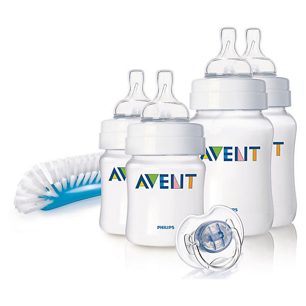 Набор для новорожденных Classic, AVENT Набор для новорожденных Classic, AVENT110 - 180 мл.<br>Набор бутылочек для кормления новорожденных серии Classic от AVENT Philips - это идеальный подарок для молодой мамы и ее ребенка.<br><br>Полноценный сон и правильное питание крайне необходимы для здоровья и хорошего самочувствия малыша. Принадлежности, входящие в набор для кормления, оптимально подобраны для кормления детей с первых дней жизни.<br> <br>В наборе:<br><br>- 4 бутылочки для кормления серии Classic (2 x 125 мл и 2 x 260 мл)<br>- щеточка для бутылочек и сосок: 1 шт.<br>- пустышка серии Классика 0—6 мес. белого цвета: 1шт.<br><br>Дополнительная информация:<br><br>Антиколиковый клапан: Система предотвращения колик из двух компонентов<br>Дизайн бутылочки: Широкое горлышко, Эргономичный дизайн<br>Использование бутылочки: Легко чистится, Легко держать<br>Соска: Сгибается в соответствии с ритмом кормления<br><br>Не содержит бисфенола-A.<br><br>Размеры упаковки (д/ш/в): 10 х 28 х 22 см. <br><br>Всё самое необходимое для малыша с рождения!<br><br>Ширина мм: 100<br>Глубина мм: 280<br>Высота мм: 220<br>Вес г: 548<br>Возраст от месяцев: 0<br>Возраст до месяцев: 24<br>Пол: Унисекс<br>Возраст: Детский<br>SKU: 2174476