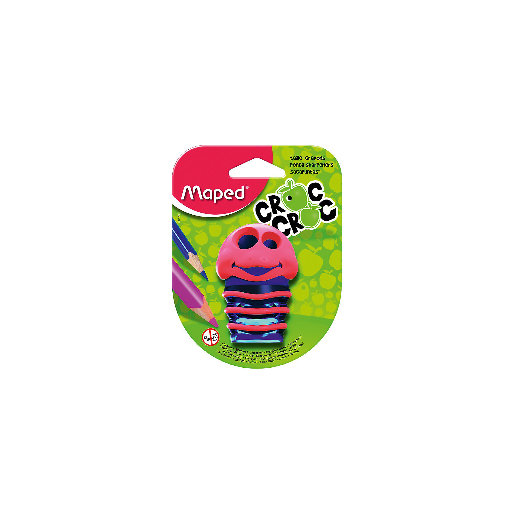 Точилка CROC CROC Точилка CROC CROCПисьменные принадлежности<br>Точилка CROC CROC от марки Maped<br><br>Точилка должна быть в каждом доме, где есть карандаши. Она может быть выполнена в очень интересном дизайне, как эта модель от бренда Maped. Точилка сделана из приятного на ощупь материала. <br>Поверхность корпуса препятствует скольжению пальцев и обеспечивает комфорт при заточке карандашей. <br>Процесс заточки оживляет интерактивная система: заяц в процессе двигает зубами!<br><br>Особенности данной модели:<br><br>материал корпуса: пластик;<br>тип: ручная.<br><br>Точилку CROC CROC от марки Maped можно купить в нашем магазине.<br><br>Ширина мм: 48<br>Глубина мм: 95<br>Высота мм: 125<br>Вес г: 20<br>Возраст от месяцев: 60<br>Возраст до месяцев: 1164<br>Пол: Унисекс<br>Возраст: Детский<br>SKU: 2197667