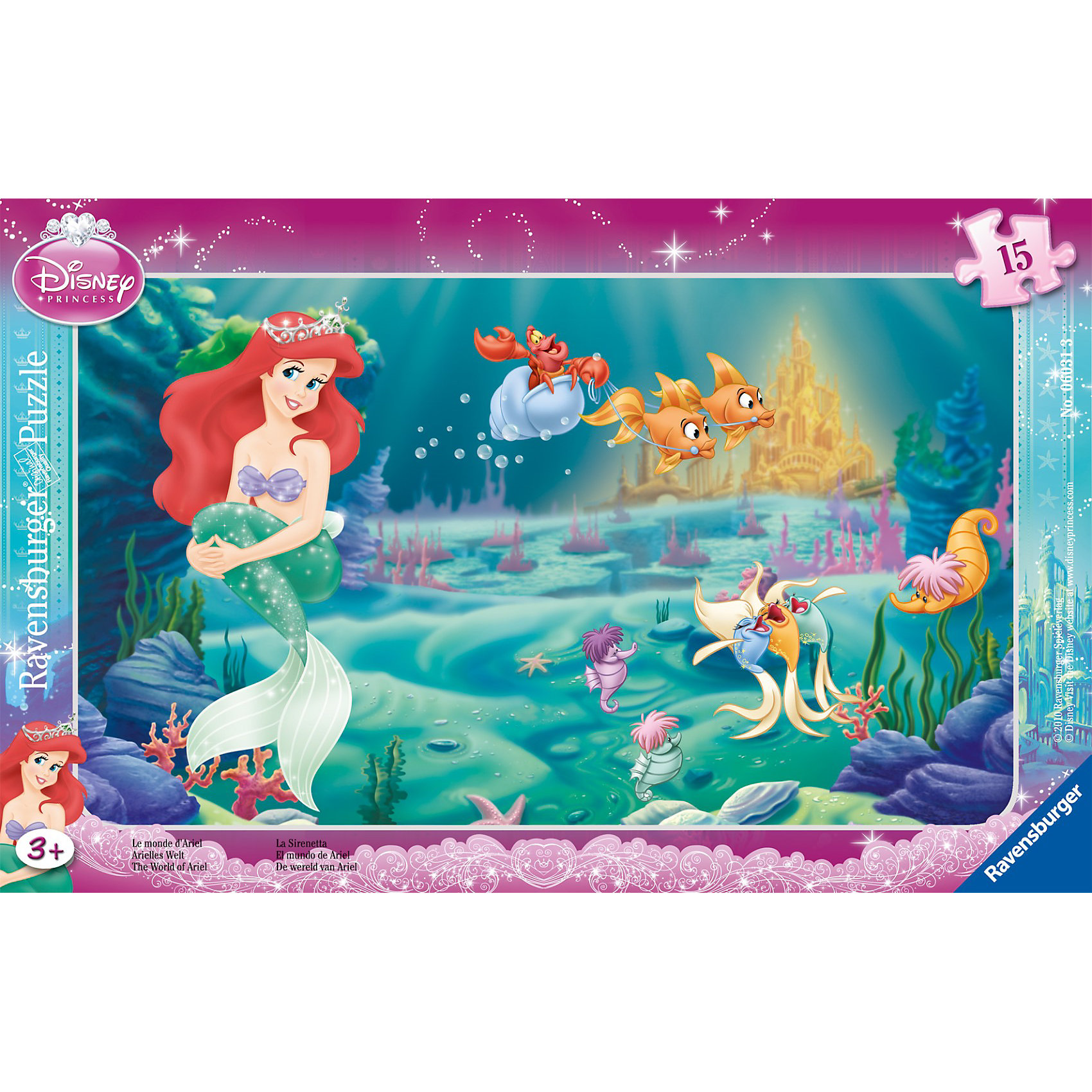 Пазл Русалочка, 15 деталей, Ravensburger Пазл Русалочка, 15 деталей, RavensburgerПазл Русалочка, 15 деталей, Ravensburger (Равенсбургер) – это отличная развивающая игра-головоломка для детей.<br>Красочный пазл Русалочка от немецкого производителя Ravensburger (Равенсбургер) состоит из 15 крупных деталей, изготовленных из качественного экологичного материала. На картинке изображена очаровательная русалочка Ариэль и ее друзья. Процесс сборки пазла не только увлечет ребенка, но поможет развить мелкую моторику рук, наблюдательность, логическое мышление, усидчивость, терпение, аккуратность и внимание. Пазлы Ravensburger (Равенсбургер) - это высочайшее качество картона и полиграфии. Детали пазла не ломаются, не подвергаются деформации при сборке. Элементы пазла идеально соединяются друг с другом, не отслаиваются с течением времени. Матовая поверхность исключает отблески.<br><br>Дополнительная информация:<br><br>- Количество деталей: 15<br>- Размер готовой картинки: 25х14,5 см.<br>- Материал: прочный, качественный картон<br>- Размер упаковки: 29,5х19х1 см.<br><br>Пазл Русалочка, 15 деталей, Ravensburger (Равенсбургер) можно купить в нашем интернет-магазине.<br><br>Ширина мм: 4<br>Глубина мм: 190<br>Высота мм: 295<br>Вес г: 319<br>Возраст от месяцев: 36<br>Возраст до месяцев: 2147483647<br>Пол: Женский<br>Возраст: Детский<br>Количество деталей: 15<br>SKU: 2206785