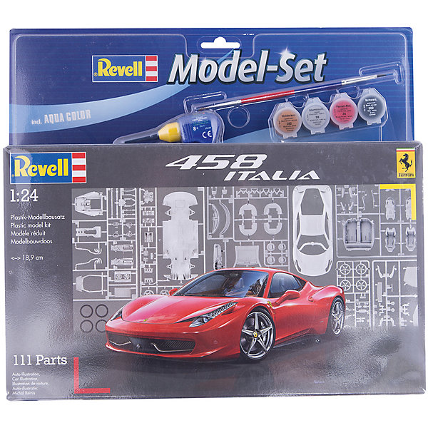 Автомобиль Ferrari, Revell Автомобиль Ferrari, RevellМашинки<br>Автомобиль Ferrari, Revell (Ревелл) – максимально детализированная модель станет украшением комнаты и дополнением коллекции.<br>Модель автомобиля Ferrari 458 Italia является уменьшенной копией одноименного спортивного автомобиля, впервые выпущенного в Италии в 2009 году. Модель состоит из 111 деталей, которые необходимо собрать, склеить и покрыть краской в соответствии с инструкцией. В наборе также прилагаются клей в удобной упаковке, краски и кисточка. Модель тщательно проработана. Оригинальный кузов выполнен в мельчайших подробностях, а интерьер машины с подлинной приборной панелью, креслами и управлением превосходно детализирован. Точно воспроизведены диски колес, тормоза, подвеска, трансмиссия, глушитель. Крышка капота открывается, под ней располагается высокодетализированный сборный 8-цилиндровый двигатель. А для ещё большей достоверности, некоторые части модели имеют блестящее металлическое напыление. Разработанная для детей от 10 лет, сборная модель знаменитого суперкара Ferrari 458 Italia, определённо, принесёт массу положительных эмоций и взрослым любителям моделирования. Моделирование считается одним из наиболее полезных хобби, ведь оно развивает интеллектуальные и инструментальные способности, воображение и конструктивное мышление. Прививает практические навыки работы со схемами и чертежами.<br><br>Дополнительная информация:<br><br>- Возраст: для детей старше 10-и лет<br>- В наборе: комплект пластиковых деталей для сборки модели, достоверная декаль с номерами нескольких стран (D, NL, F, CH, I, GB), базовые акриловые краски, клей, кисточка, инструкция<br>- Количество деталей: 111 шт.<br>- Масштаб: 1:24.<br>- Длина модели: 189 мм.<br>- Уровень сложности: 3 (из 5)<br>- Дополнительно потребуются: кусачки, для того чтобы отделить детали с литников<br>- Краски из набора можно разбавлять обычной водой или фирменным растворителем Revell (Ревелл)<br><br>Модель Автомобиля Ferrari, Revell (Ревелл) можно купить в нашем интернет-магазине.<br><br>Ширина мм: 350<br>Глубина мм: 340<br>Высота мм: 70<br>Вес г: 595<br>Возраст от месяцев: 144<br>Возраст до месяцев: 1188<br>Пол: Мужской<br>Возраст: Детский<br>SKU: 2237690