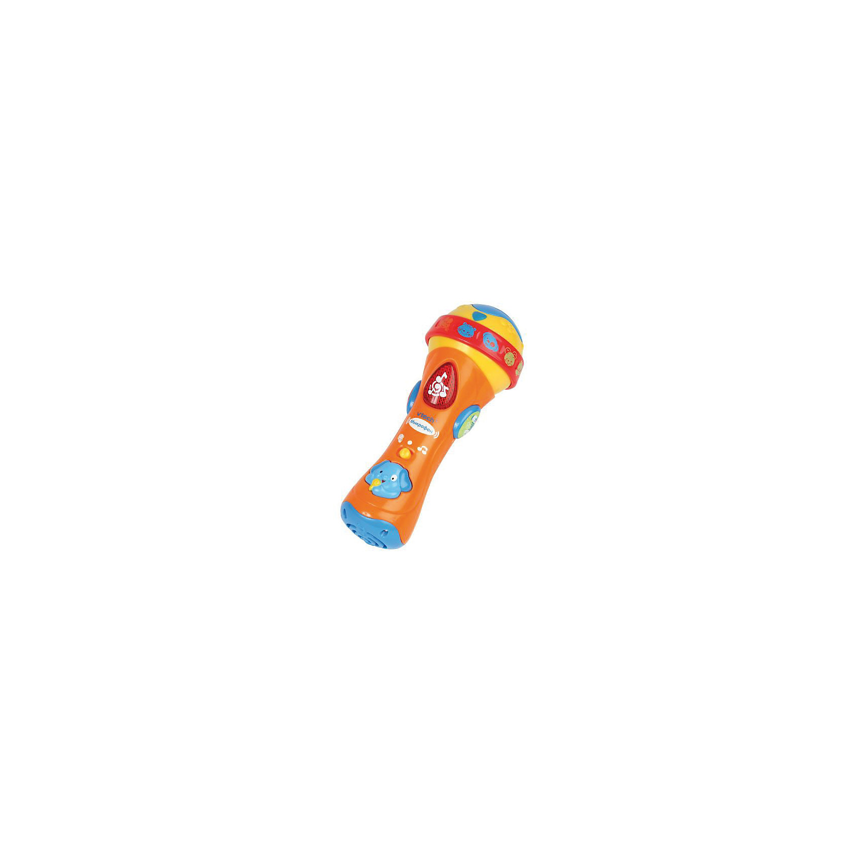 Развивающая игрушка Микрофон, Vtech Развивающая игрушка Микрофон, VtechИнтерактивные игрушки для малышей<br>Развивающая игрушка «Микрофон» от Vtech специально сделана для малышей, которые любят танцевать!<br><br>Форма микрофона выполнена так, что малышу будет удобно держать его в руке и одновременно нажимать на кнопки, меняя режимы. <br><br>Интерактивный микрофон при помощи разнообразных звуковых эффектов познакомит ребенка с нотами, разовьёт чувство ритма, поможет запомнить названия и звуки 12 животных. <br><br>С функцией караоке Ваш малыш не будет скучать. Нажимая на яркие светящиеся кнопки, слушая веселые песенки и забавные мелодии, Ваш непоседа проведет время увлекательно и с пользой, не скучая ни минуты.<br><br>Дополнительная информация:<br><br>- Мелодии из мультфильмов<br>- 12 названий и звуков животных<br>- 18 дополнительных мелодий<br>- Режим вопросов<br>- Озвучивание: профессиональное (одноголосное)<br>- Размер упаковки: 9 х 15 х 19 см. <br>- Размер игрушки: 18 х 5 х 4 см<br>- Батарейки: 3 x AAA, не входят в комплект<br>- Материал: пластмасса<br>- Вес: 175 г.<br><br>Развивающую игрушку Микрофон от Vtech можно купить в нашем интернет-магазине.<br><br>Ширина мм: 90<br>Глубина мм: 150<br>Высота мм: 190<br>Вес г: 380<br>Возраст от месяцев: 12<br>Возраст до месяцев: 36<br>Пол: Унисекс<br>Возраст: Детский<br>SKU: 2240468