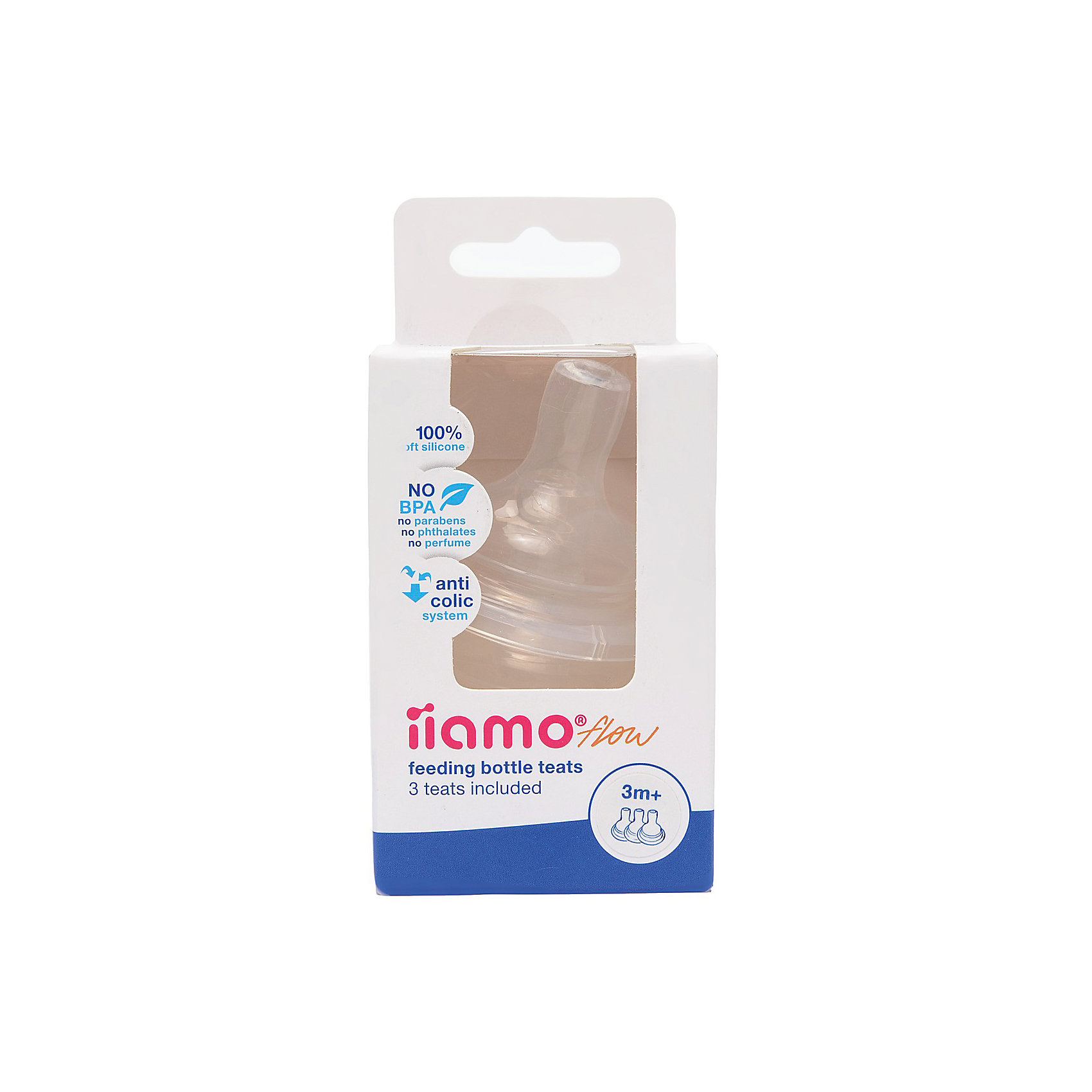 Соски Flow для бутылочки 3+, Iiamo, 3 шт Соски Flow для бутылочки 3+, Iiamo, 3 штБутылочки и аксессуары<br>Соски Flow для бутылочки 3+, Iiamo (Ииамо), 3 шт<br><br>Характеристики:<br><br>• система вентиляции анти-колик<br>• анатомическая форма<br>• 3 отверстия<br>• предназначены для кормления детей с 3 до 6 месяцев<br>• подходят ко всем бутылочкам IIAMO<br>• в комплекте: три соски<br>• материал: силикон<br>• вес: 200 грамм<br><br>Соски Flow подходят ко всем бутылочкам IIAMO GO и IIAMO HOME. Соски имеет анатомическую форму, напоминающую материнскую грудь, и специальную систему вентиляции воздуха, препятствующую появлению коликов у младенца. Каждая соска имеет три отверстия для удобства малыша. Изделия не содержат фталаты, парабены и бисфенол А.<br><br>Соски Flow для бутылочки 3+, Iiamo (Ииамо), 3 шт вы можете купить в нашем интернет-магазине.<br><br>Ширина мм: 52<br>Глубина мм: 52<br>Высота мм: 80<br>Вес г: 60<br>Возраст от месяцев: 3<br>Возраст до месяцев: 6<br>Пол: Унисекс<br>Возраст: Детский<br>SKU: 2257868
