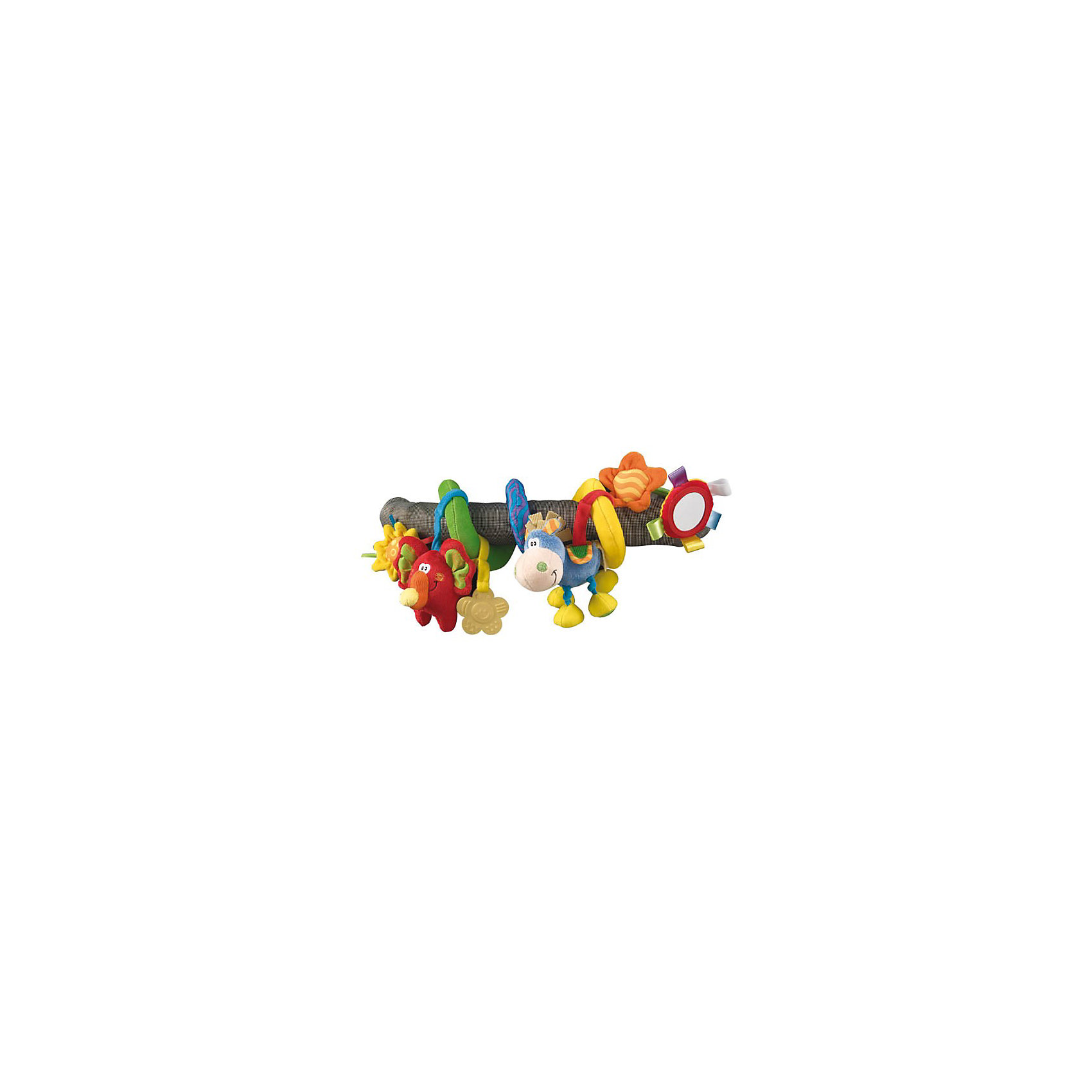 Мягкая игрушка-подвеска Toy box, Playgro Мягкая игрушка-подвеска Toy box, PlaygroДуги и растяжки<br>Мягкая игрушка-подвеска Toy box Playgro (Плейгро) подарит ребенку много приятных эмоций и новых впечатлений.<br>Яркая игрушка-подвеска не даст скучать Вашему малышу. Игрушка позволяет развивать зрительную и двигательную координацию ребенка, хватательный рефлекс, слух. Подвеска изготовлена из мягкой, приятной на ощупь ткани ярких цветов и разных фактур, что помогает в развитии осязательного и зрительного восприятия. На текстильной ленте закреплены игрушки-подвески: слоник-пищалка, ослик-погремушка, прорезыватель в форме цветка, безопасное зеркало. Игрушку легко закрепить на коляске или кроватке, просто обернув ее вокруг перекладины. Игрушка выполнена из экологически чистых материалов с соблюдением самых высоких стандартов безопасности.<br><br>Дополнительная информация:<br><br>- Материал: хлопчатобумажная ткань с мягким наполнителем<br>- Размер: 40 см.<br><br>Мягкую игрушку-подвеску Toy box Playgro (Плейгро) можно купить в нашем интернет-магазине.<br><br>Ширина мм: 240<br>Глубина мм: 80<br>Высота мм: 30<br>Вес г: 68<br>Возраст от месяцев: 0<br>Возраст до месяцев: 24<br>Пол: Унисекс<br>Возраст: Детский<br>SKU: 2327584