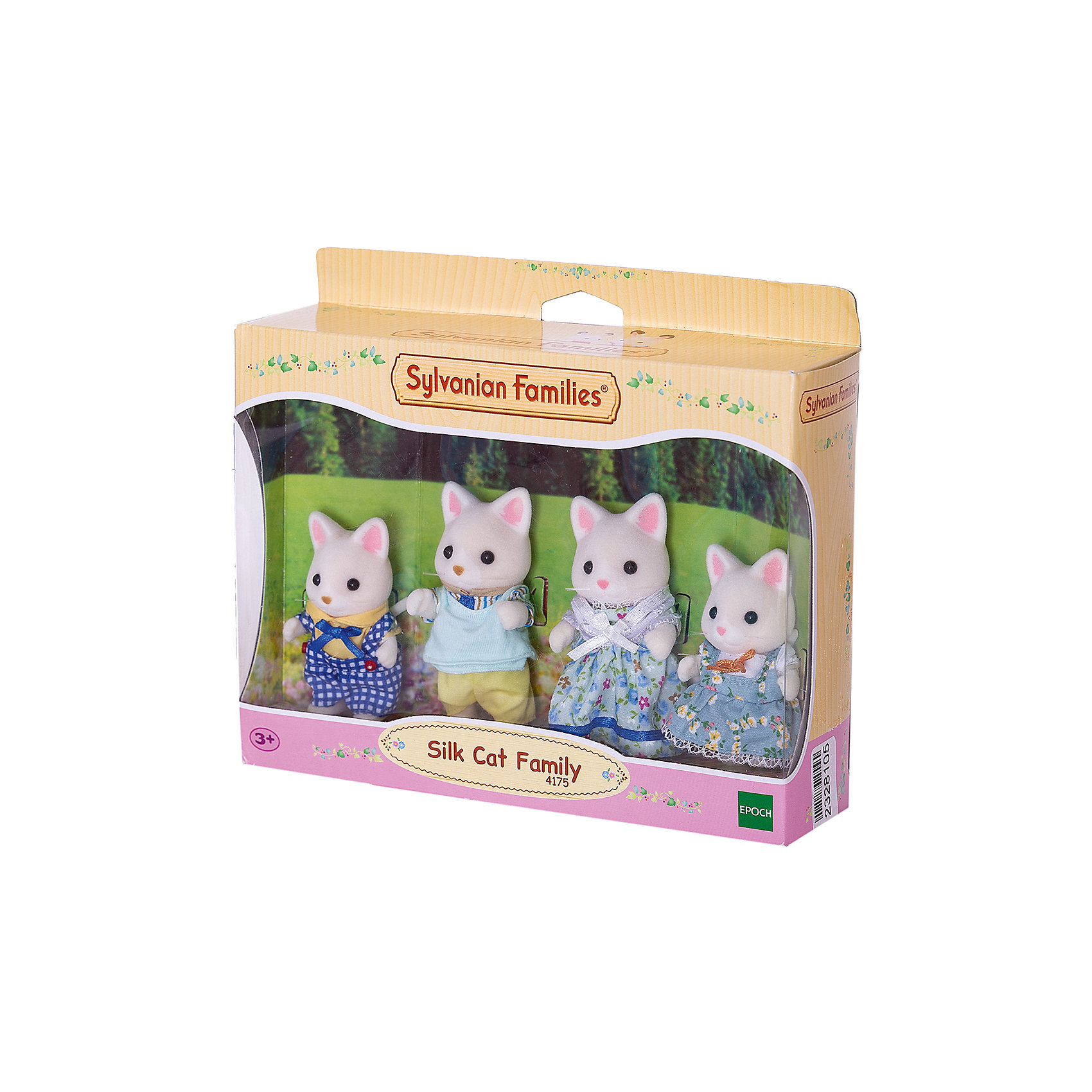 Набор Семья кошек Sylvanian Families Набор Семья кошек Sylvanian FamiliesSylvanian Families<br>Семья кошек от Sylvanian Families (Сильваниан Фэлимиес) - папа и мама, дочка и сын. <br><br>Семья Кошек любит отдыхать в своём коттедже на горе. Уютный и просторный домик спасает от жары. Мама-кошка обставила домик по последней моде, и в нём есть всё самое необходимое, чтобы семья с комфортом проводила там своё время. Братик и сестричка любят играть в саду, который находится возле коттеджа, а папа встречается там со своими друзьями. Семья Кошек также любит ходить в походы и проводить время на природе. <br><br>Кошки одеты в стильные костюмчики: на папе рубашка, жилетка и брючке, а мама одета в платье. На дочке сарафанчик, а на брате комбинезончик и майка. Одежда снимается и одевается.<br><br>У фигурок двигаются лапки, голова вертится. <br><br>Материал: пластмасса, текстиль. <br>Размер мамы и папы: 8 см.<br>Размер дочки и сына: 6,5 см.<br>Размер упаковки (д/ш/в): 20 х 6 х 15 см.<br><br>Этот набор обязательно порадует Вашего ребёнка, ведь теперь он сможет разыгрывать сценки из собственной жизни! Набор также способствует развитию фантазии и навыков общения.<br><br>Ширина мм: 205<br>Глубина мм: 172<br>Высота мм: 60<br>Вес г: 138<br>Возраст от месяцев: 36<br>Возраст до месяцев: 72<br>Пол: Женский<br>Возраст: Детский<br>SKU: 2328105