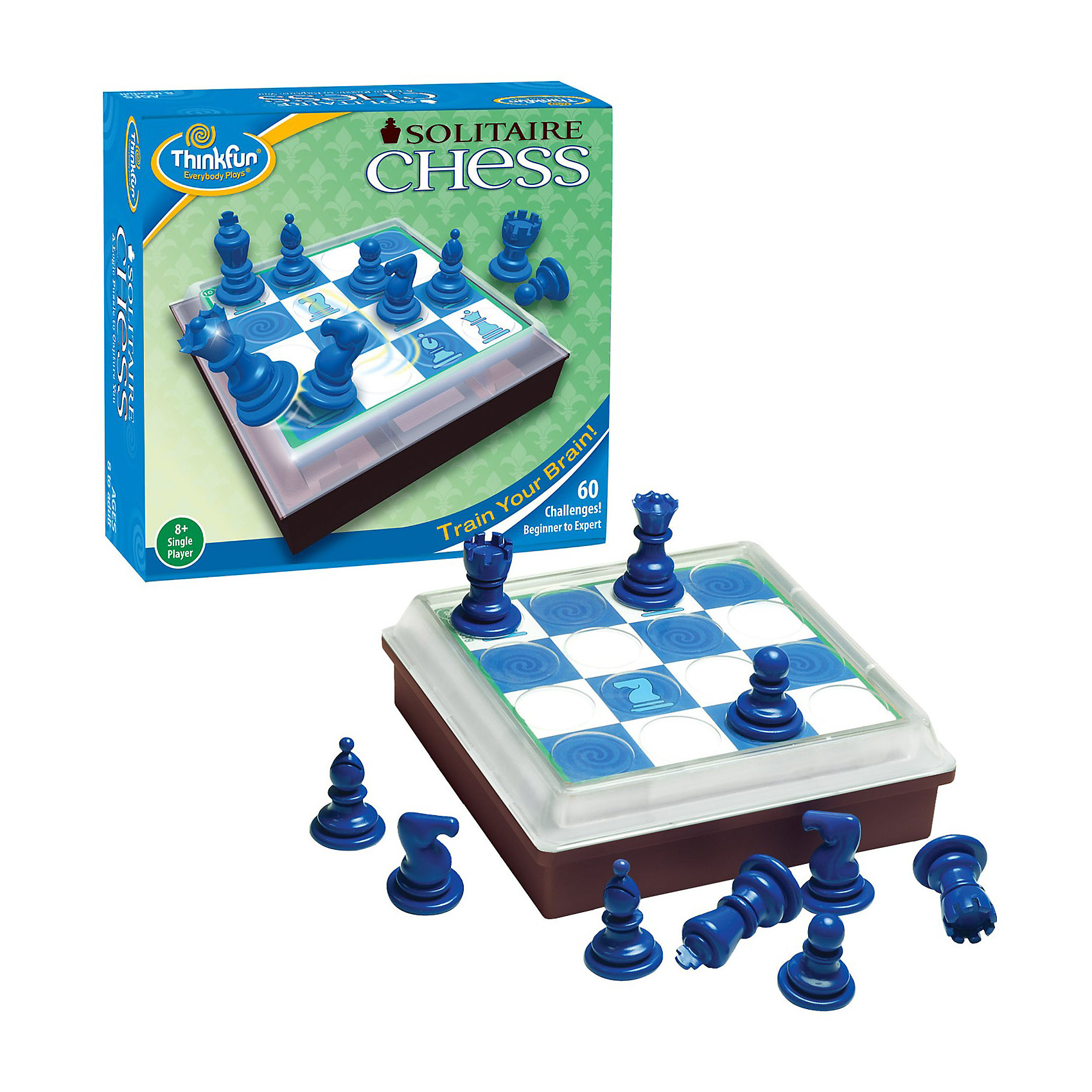 Шахматы для одного, Thinkfun Шахматы для одного, ThinkfunНастольные игры<br>«Шахматы для одного» - это игра-головоломка для одного игрока, основывающаяся на правилах игры в шахматы. Ничего страшного, если вы никогда не играли в классические шахматы – «Шахматы для одного» это отличная возможность приобрести навыки игры и почувствовать уверенность в своих силах! Данная игра может быть классифицирована, как «шахматные задачи», что означает, что в ней используются правила шахмат с некоторыми изменениями. Цель игры: Каждым ходом бейте одну из фигур, пока на доске не останется только одна фигура. Включает 60 оригинальных заданий. Уровни сложности: от начинающего до эксперта (4 уровня). Количество игроков: один. Возрастная группа: от 8 лет. В наборе: игровое поле, карточки с заданиями (60шт.), шахматные фигуры, инструкция на русском языке. Игровое поле является так же удобной коробкой для хранения фигур , с отделением для карточек. Очень удобно и компактно - можно брать с собой в дорогу, на дачу и проч. <br><br>Ширина мм: 230<br>Глубина мм: 200<br>Высота мм: 60<br>Вес г: 423<br>Возраст от месяцев: 96<br>Возраст до месяцев: 1188<br>Пол: Унисекс<br>Возраст: Детский<br>SKU: 2353471
