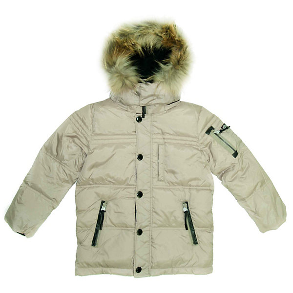 SNOWIMAGE Куртка для мальчика SNOWIMAGE Куртка для мальчикаВерхняя одежда<br>Потрясающая куртка для мальчика. Предназначена для использования в холодное время года при температуре воздуха от 0 до -35 градусов. Обладает следующими особенностями:<br>- бежевый цвет;<br>- гладкий, шелковистый, очень приятный на ощупь полиэстер;<br>- утеплитель: 70% пух белой утки, 30% перо – естественный теплоизолятор в любых погодных условиях, легкий, свободно дышащий, долговечный;<br>- модная широкая горизонтальная простежка;<br>- аппликация с лого на левом плече;<br>- застежка-молния с внутренней ветрозащитной планкой, широкая внешняя простеганная планка на кнопках, пуллеры;<br>- рукава с внутренними теплыми трикотажными манжетами черного цвета, препятствующими попаданию внутрь снега и воды;<br>- воротник-стойка изнутри проложен флисом для максимального комфорта;<br>- теплый простеганный капюшон на молнии регулируется кулиской-резинкой со стопперами, с натуральной меховой опушкой из енота, которую при желании можно отстегнуть, глубина капюшона регулируется хлястиком, спереди застегивается на 2 кнопки;<br>- 2 боковых , 1 нагрудный и 1 нарукавный карман на молнии, 1 внутренний карман на велкро;<br>- подкладка выполнена из мягкого и теплого флиса черного цвета, подкладка низа и рукавов – из мягкого полиэстера черного цвета, предусмотрено место для подписи вещи на случай утери;<br>- низ регулируется кулиской;<br>- петля для вешалки.<br><br>Ширина мм: 356<br>Глубина мм: 10<br>Высота мм: 245<br>Вес г: 519<br>Цвет: бежевый<br>Возраст от месяцев: 60<br>Возраст до месяцев: 108<br>Пол: Мужской<br>Возраст: Детский<br>Размер: 128,110,116,134,122<br>SKU: 2390732