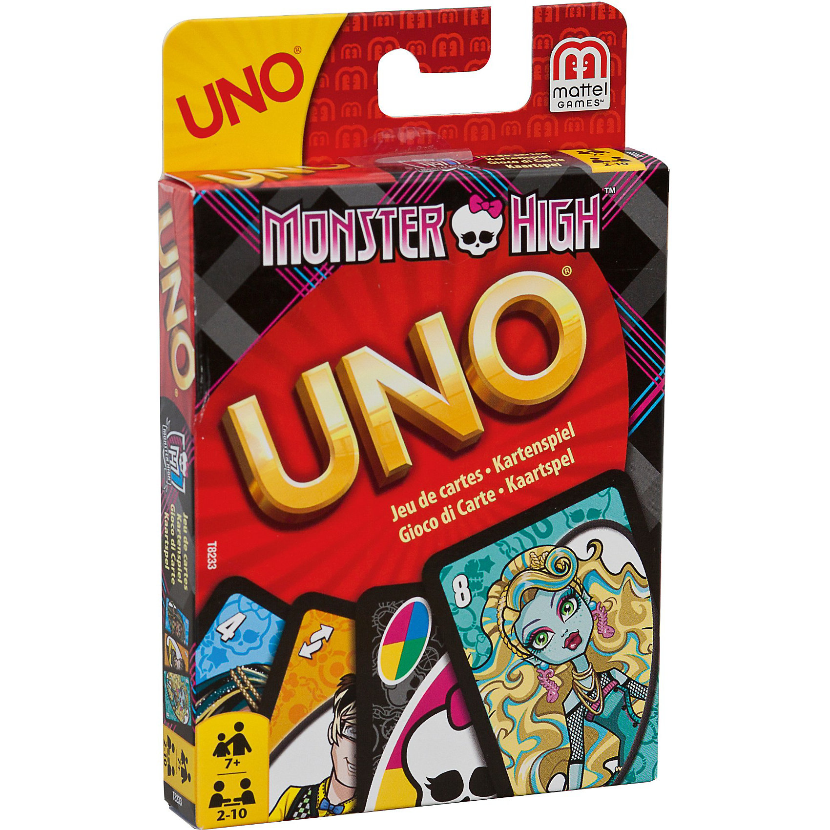Карточная игра Уно, Monster High, Mattel Games Карточная игра Уно, Monster High, Mattel GamesКарточные игры<br>Популярная игра UNO теперь c изображением Monster High. Обязательно понравится поклонницам Monster High.<br>Коротко об игре: Каждому игроку выдается по 7 карт из общей колоды. После этого, одна карта из колоды кладется на стол. С этой карты и начинается партия. Задача игроков – постараться как можно быстрее сбросить все имеющиеся на руках карты. Выкладывать можно только те карты, которые по смыслу картинки или по цвету совпадают с лежащей на столе. В колоде есть и специальные карты, которые помогут разнообразить игру и внести неожиданные препятствия. Когда у игрока остается последняя карта на руках, он обязательно должен выкрикнуть слово «Уно». Если первыми выкрикнуть это слово успеют соперники – игрок берет дополнительные карты из колоды.<br>Играйте с удовольствием!<br><br>Ширина мм: 145<br>Глубина мм: 93<br>Высота мм: 23<br>Вес г: 171<br>Возраст от месяцев: 84<br>Возраст до месяцев: 132<br>Пол: Женский<br>Возраст: Детский<br>SKU: 2395299