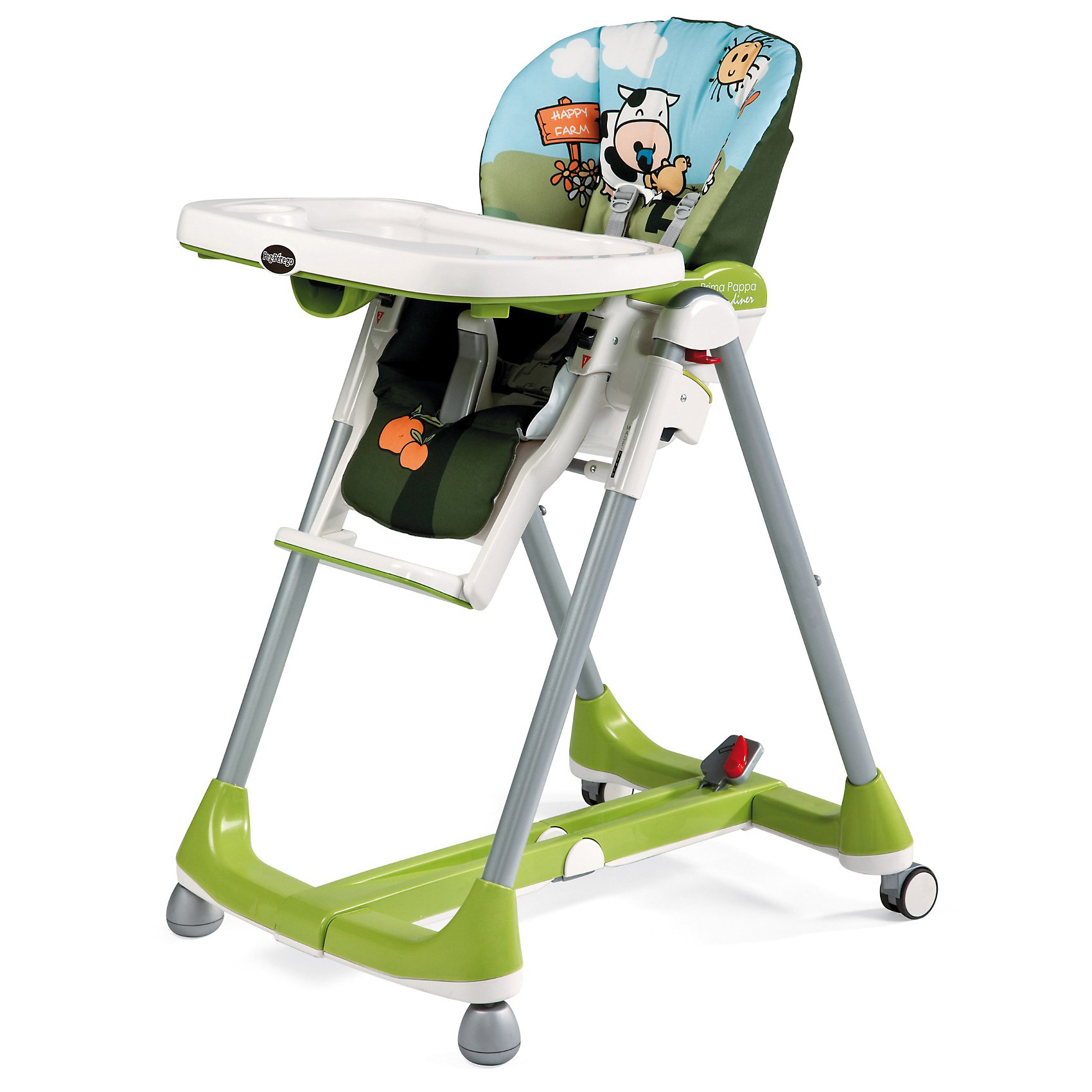 Стульчик для кормления Prima Pappa Diner, Peg-Perego, Happy Farm Стульчик для кормления Prima Pappa Diner, Peg-Perego, Happy Farmот +6 месяцев<br>Дополнительная информация:<br><br>В разложенном состоянии: 77х58х103,5 см<br>В собранном состоянии: 28,5х58x93 см<br>Вес стульчика: 10,3 кг<br>7 положений сиденья по высоте<br>угол наклона спинки фиксируется в 4-х положениях<br>2 больших съемных столика можно убрать на заднюю панель при ненадобности<br>4 колеса со стопорами<br>регулируемая подножка 3 положени<br>большой съемный столик <br>колеса со стопорами <br>сидение моющееся <br>корпус пластмассовый <br>регулируемая подножка <br>большая устойчивость. <br>пятиточечные ремни безопасности <br>анатомическая вставка для разделения ног удерживают ребенка в надежном и безопасном положении<br><br>Стульчик для кормления Prima Pappa Diner, Peg-Perego, Happy Farm можно купить в нашем магазине.<br><br>Ширина мм: 910<br>Глубина мм: 600<br>Высота мм: 290<br>Вес г: 12148<br>Цвет: зеленый<br>Возраст от месяцев: 5<br>Возраст до месяцев: 36<br>Пол: Унисекс<br>Возраст: Детский<br>SKU: 2396304
