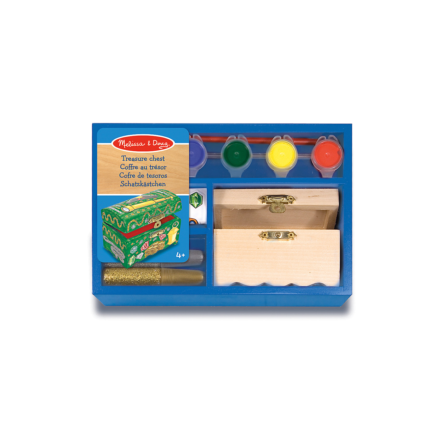 Набор Сундук сокровищ, Melissa & Doug Набор Сундук сокровищ, Melissa & DougРисование<br>Набор Сундук сокровищ, Melissa & Doug (Мелисса и Даг) предоставляет возможность ребенку сделать оригинальный деревянный сундук для хранения своих маленьких секретов. Деревянную заготовку сундука необходимо раскрасить, наклеить картинки с изображениями пиратских трофеев по вкусу ребенка. Набор для творчества «Сундук сокровищ» стимулирует творческое мышление, развивает мелкую моторику, мотивирует к достижению целей.<br><br>Комплектация: заготовка (деревянный сундук), клей с блестками, цветные наклейки, 4 банки краски, кисть<br><br>Дополнительная информация:<br>-Материал: дерево, пластик<br>-Размер: 19x15x7 см<br><br>Благодаря замечательному набору Ваш ребенок с огромным энтузиазмом примется за создание сундучка для хранения своих маленьких ценностей.<br><br>Набор Сундук сокровищ, Melissa & Doug (Мелисса и Даг) можно купить в нашем магазине.<br><br>Ширина мм: 70<br>Глубина мм: 130<br>Высота мм: 190<br>Вес г: 510<br>Возраст от месяцев: 48<br>Возраст до месяцев: 72<br>Пол: Женский<br>Возраст: Детский<br>SKU: 2401066