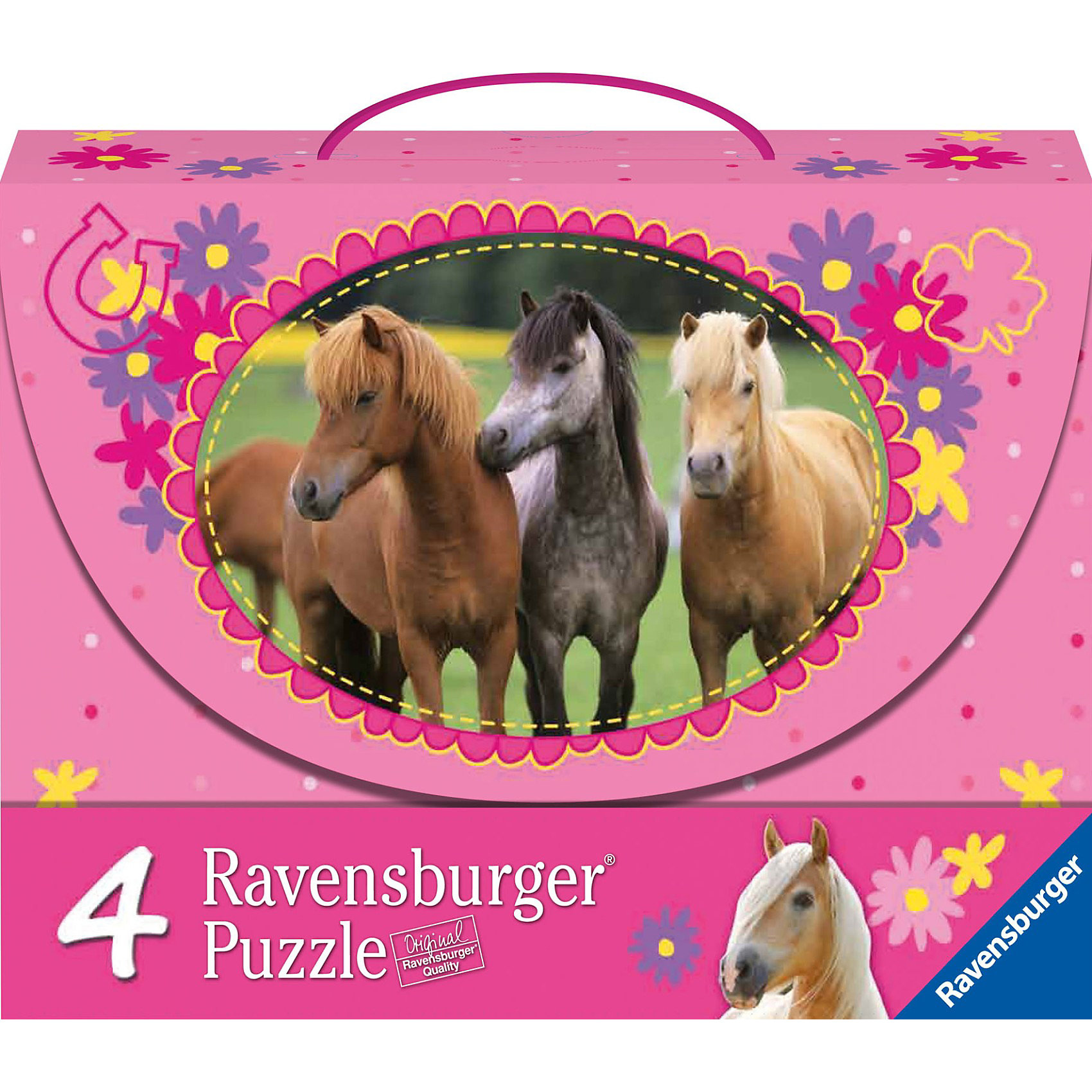 Набор пазлов «Красивые лошади» 2х64 и 2х81 деталей, Ravensburger Набор пазлов «Красивые лошади» 2х64 и 2х81 деталей, RavensburgerКлассические пазлы<br>Из деталей Набора пазлов «Красивые лошади» 2х64 и 2х81 деталей, Ravensburger (Равенсбургер) Вы и Ваш ребенок соберете 4 ярких изображения лошадей и жеребят на лоне природы. Все детали пазлов надежно скрепляются между собой, чтобы после завершения сборки пазлы могли стать прекрасным украшением интерьера. <br><br>Характеристики:<br>-Элементы идеально соединяются друг с другом, не отслаиваются с течением времени<br>-Высочайшее качество картона и полиграфии <br>-Матовая поверхность исключает отблески<br>-Развивает: память, мышление, внимательность, усидчивость, мелкая моторика, восприятие форм и цветов<br>-Занимательное времяпрепровождение для всей семьи<br>-Для сохранения в собранном виде можно использовать скотч или специальный клей для пазлов (в комплект не входит)<br><br>Дополнительная информация:<br>-Материал: плотный картон, бумага<br>-Размер каждого собранного пазла: 23х23 см<br>-Размер упаковки: 23х29х8 см <br>-Вес упаковки: 0,7 кг<br><br>Для детей собирание пазлов – это интересная и полезная игра, а для взрослых — прекрасная возможность провести время вместе со своими детьми!<br><br>Набор пазлов «Красивые лошади» 2х64 и 2х81 деталей, Ravensburger (Равенсбургер) можно купить в нашем магазине.<br><br>Ширина мм: 300<br>Глубина мм: 230<br>Высота мм: 86<br>Вес г: 468<br>Возраст от месяцев: 60<br>Возраст до месяцев: 108<br>Пол: Женский<br>Возраст: Детский<br>Количество деталей: 64<br>SKU: 2414729