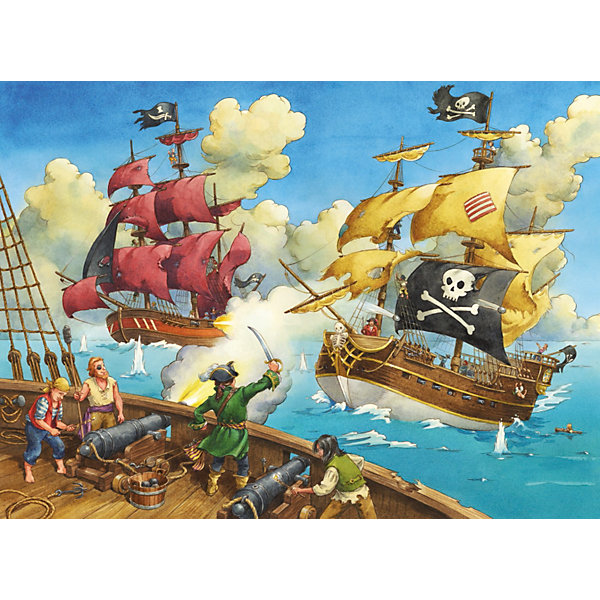 Пазл Битва пиратов Ravensburger, 100 деталей Пазл Битва пиратов Ravensburger, 100 деталейПазлы для малышей<br>Этот красочный пазл Битва пиратов от Ravensburger непременно придется по вкусу маленьким любителям приключений и пиратских сюжетов!<br><br>Огромные корабли, развивающиеся пиратские флаги, пушечные выстрелы и отважные моряки - такой мотив увлекательно и интересно собирать. Кроме того, складывая картинки, Ваш ребенок развивает мелкую моторику рук, логическое и пространственное мышление, память, внимательность, воображение, фантазию и усидчивость. Такой досуг также поможет малышу быстро научиться писать и избежать проблем с почерком.<br><br>Все пазлы немецкой компании Ravensburger славятся высочайшим качеством полиграфии и идеальной стыковкой элементов. Благодаря особому штамповочному оборудованию данный производитель достигает непревзойденного многообразия форм деталей. Стремление к качеству немецкой компании Ravensburger безгранично!<br><br>Ширина мм: 230<br>Глубина мм: 340<br>Высота мм: 40<br>Вес г: 535<br>Возраст от месяцев: 72<br>Возраст до месяцев: 1188<br>Пол: Мужской<br>Возраст: Детский<br>SKU: 2421519