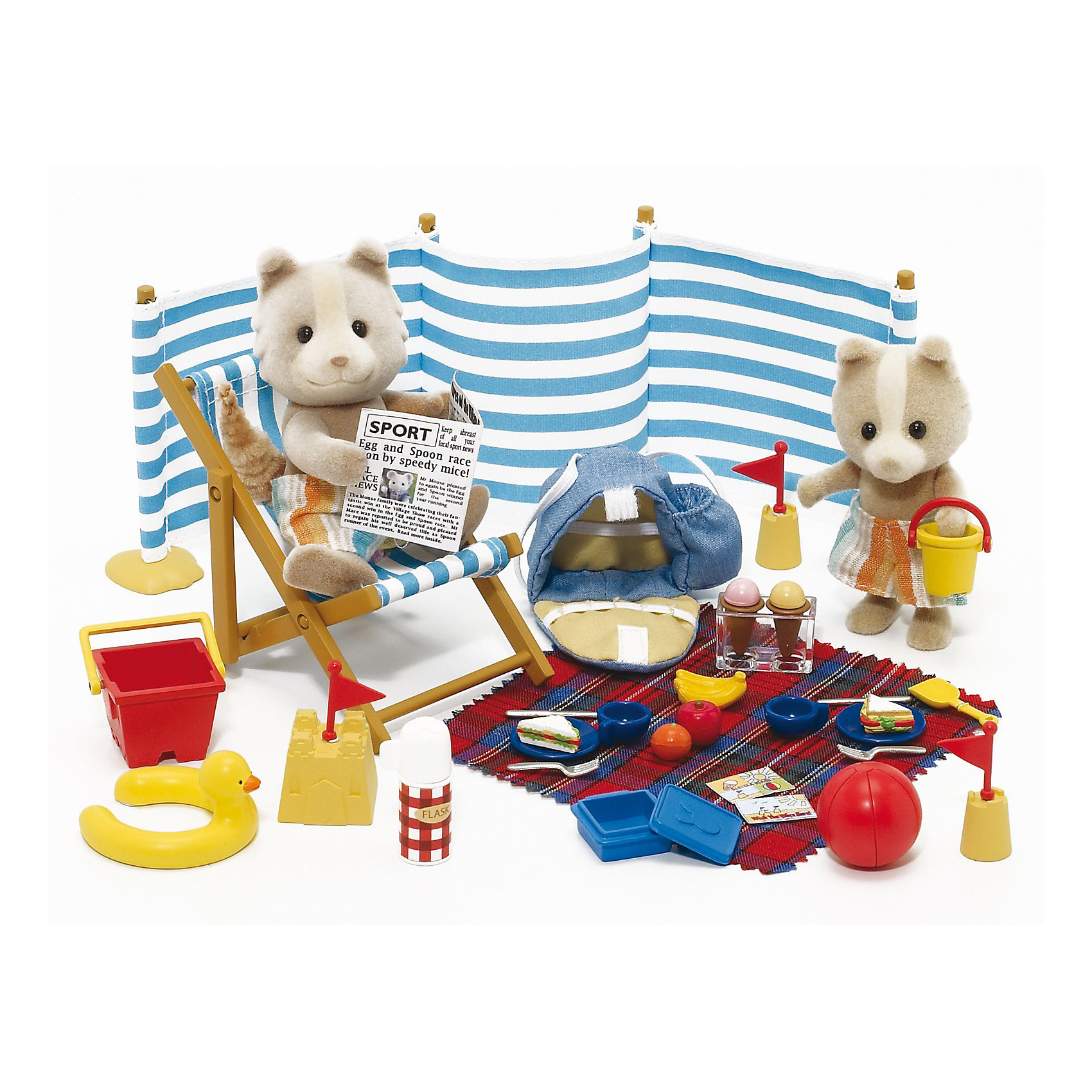 Набор День на море Sylvanian Families Набор День на море Sylvanian FamiliesSylvanian Families<br>Набор День на море со зверюшками от Sylvanian Families (Сильваниан Фэмилиес). <br><br>Папа и малыш отправились на море. Как хорошо отдыхать на морском берегу! Пока папа читает газету, малыш может строить замки из песка или печь куличики. А потом пойти вместе с папой искупаться в море. Малыш-волчонок ещё не умеет плавать, поэтому ему понадобится плавательный круг. А потом папа и волчонок обедают продуктами, которые они взяли из дома. Этот отдых на морском берегу надолго запомнится папе и малышу.<br><br>Дополнительная информация:<br><br>В комплекте:<br>- папа-волк<br>- малыш-волчонок<br>- шезлонг<br>- ширма<br>- плед<br>- журнал<br>- игрушки для песка<br>- набор посуды<br>- рюкзак<br>- спасательный круг<br>- продукты<br><br>Материал: пластмасса, текстиль, ПВХ с полимерным напылением.<br><br>Ширина мм: 230<br>Глубина мм: 170<br>Высота мм: 60<br>Вес г: 165<br>Возраст от месяцев: 36<br>Возраст до месяцев: 72<br>Пол: Женский<br>Возраст: Детский<br>SKU: 2458884