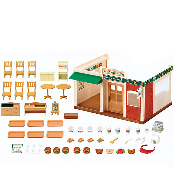 Набор Ресторан Гамбургер Sylvanian Families Набор Ресторан Гамбургер Sylvanian FamiliesSylvanian Families<br>Рестора Гамбургер с аксессуарами от Sylvanian Families (Сильваниан Фэмилиес). <br><br>Жители Сильвании любят перекусить в ресторане Гамбургер, где готовят лучшие повора Сильвании. В ресторане продается вкусная картошка и гамбургеры. Также в ресторан любят заезжать семьи, которые отправляются в путешествие или проголодались в дороге - у специального окна еду можно заказать не выходя из машины. <br><br>Ресторан Гамбургер может стать дополнительным основанием для дома Марии, большого дома со светом или для трехэтажного дома. Таким образом Вы сможете расширить дом интересным дополнением со множеством аксессуаров. <br><br>Дополнительная информация:<br><br>- В набор входят: закусочная, столы со стульями, афиша-меню, подносы, набор посуды, кассовый аппарат, гамбургеры, закуски - всего более 55 элементов. <br>- Внимание: фигурки зверей в набор не входят!<br>- Размер ресторана: 28 х 21,5 х 15 см.<br>- Материал: пластмасса, бумага.<br><br>Ширина мм: 326<br>Глубина мм: 261<br>Высота мм: 196<br>Вес г: 1103<br>Возраст от месяцев: 36<br>Возраст до месяцев: 72<br>Пол: Женский<br>Возраст: Детский<br>SKU: 2458890