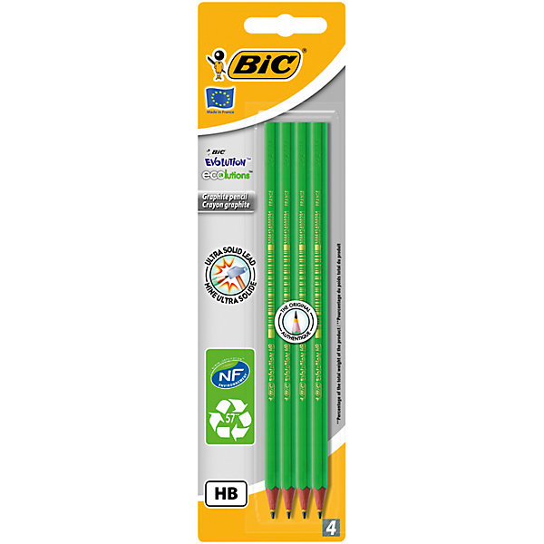 BIC Карандаши чернографитные Эволюшен с ластиком 4 шт. в блистере