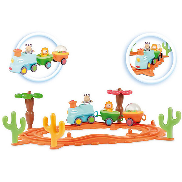 Smoby Музыкальная железная дорога Smoby Музыкальная железная дорогаЖелезные дороги<br>В набор входит паровозик с тремя вагончиками, рельсы из пластмассы, и несколько импровизированных кактусов. В паровозике и вагонах сидят главные персонажи сериала Сotoons. Все персонажи легко вынимаются из своих мест. Еще один вагончик засыпан погремушками и во время движения поезда игрушка становится - погремушкой. А еще, во время движения музыкального поезда по железной дороге, персонажи начинают двигаться - кто-то вверх-вниз, кто-то кружиться по кругу.<br><br>Ширина мм: 400<br>Глубина мм: 150<br>Высота мм: 280<br>Вес г: 1619<br>Возраст от месяцев: 0<br>Возраст до месяцев: 1188<br>Пол: Унисекс<br>Возраст: Детский<br>SKU: 2497530