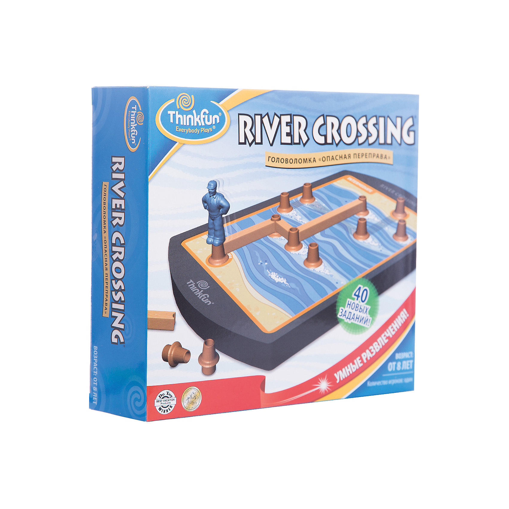 Игра Опасная переправа, Thinkfun Игра Опасная переправа, ThinkfunГоловоломки<br>Логическая игра Опасная переправа от Thinkfun. <br><br>Игра состоит из 40 оригинальных заданий и 4 игровых уровней. Вы можете начать игру с легких заданий как начинающий или попробовать решить сложные логические задания как эксперт. <br><br>Задача игрока заключается в помощи туристу, который хочет перебраться через реку сухим и невредимым. В этом ему помогут пеньки и доски, из которых игроку надо построить дорожку. Если турист сможет добраться до противоположного берега, то Вы выиграли!<br><br>Развивайте логику и пространственное мышление вместе с играми от Thinkfun!<br><br>Ширина мм: 350<br>Глубина мм: 240<br>Высота мм: 30<br>Вес г: 502<br>Возраст от месяцев: 72<br>Возраст до месяцев: 144<br>Пол: Унисекс<br>Возраст: Детский<br>SKU: 2604190