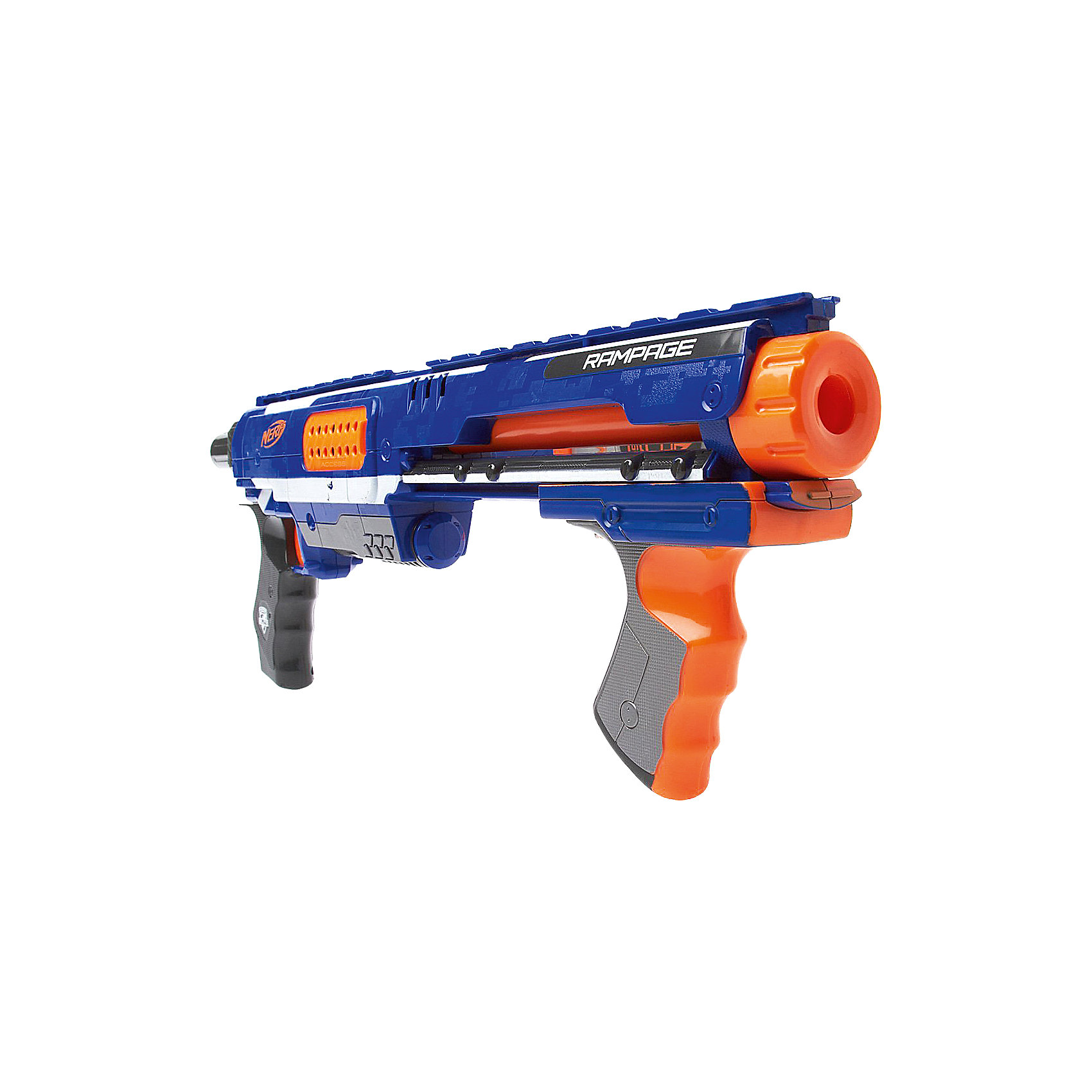 Бластер Элит Рэмпейдж, NERF Бластер Элит Рэмпейдж, NERFБластер Элит Рэмпейдж от Nerf - это бластер со специальной большой обоймой барабанного типа, вмещающей двадцать пять стрел. Вставьте в бластер стрелы и Вы уже готовы к битве. <br>Бластер Элит Рэмпейдж может стрелять на расстояние до 22 -х метров!<br>Для стрельбы очередью (режим SLAM FIRE) надо держать спусковой курок нажатым и постоянно помпой (второй рукояткой) подкачивать воздух. <br><br>Подарите своему ребенку множество спортивно-азартных часов!<br><br>Дополнительная информация:<br><br>- Дальность стрельбы около 20 метров<br>- В комплекте бластер, 25 стрел и инструкция. <br>- Размер: 530 х 321 х 100 мм.<br>- Батарейки не требуются<br><br>Бластер Элит Рэмпейдж, Nerf (Нерф) можно купить в нашем интернет - магазине.<br><br>Ширина мм: 535<br>Глубина мм: 327<br>Высота мм: 104<br>Вес г: 1344<br>Возраст от месяцев: 96<br>Возраст до месяцев: 144<br>Пол: Мужской<br>Возраст: Детский<br>SKU: 2624499