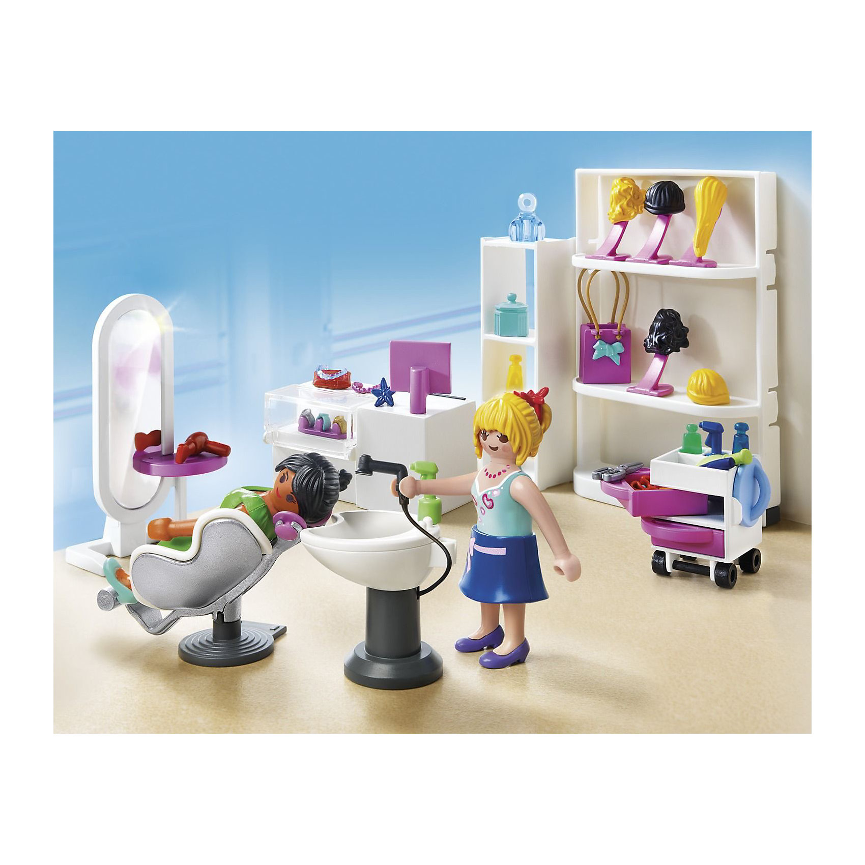 Торговый центр: Салон красоты, PLAYMOBIL Торговый центр: Салон красоты, PLAYMOBILПластмассовые конструкторы<br>Торговый центр: Салон красоты, PLAYMOBIL (Плэймобил)<br><br>Характеристики:<br><br>• всё необходимое для игры в парикмахерскую и салон красоты<br>• игрушки изготовлены из безопасных материалов<br>• в комплекте: 2 фигурки, аксессуары<br>• материал: пластик<br>• размер упаковки: 8,1х30,5х22,9 см<br><br>Набор Торговый центр: Салон красоты поможет девочке создать игрушечный салон красоты с участием двух куколок. Фигуркам девочек, входящим в комплект можно сменить одежду и даже парик. В наборе вы найдете кресла, раковину, зеркало, полочку, тюбики и многое другое. Игрушки изготовлены из нетоксичного пластика, безопасного для детей. Создайте настоящий салон красоты для кукол у себя дома!<br><br>Торговый центр: Салон красоты, PLAYMOBIL (Плэймобил) можно купить в нашем интернет-магазине.<br><br>Ширина мм: 255<br>Глубина мм: 203<br>Высота мм: 81<br>Вес г: 322<br>Возраст от месяцев: 60<br>Возраст до месяцев: 144<br>Пол: Женский<br>Возраст: Детский<br>SKU: 3101960