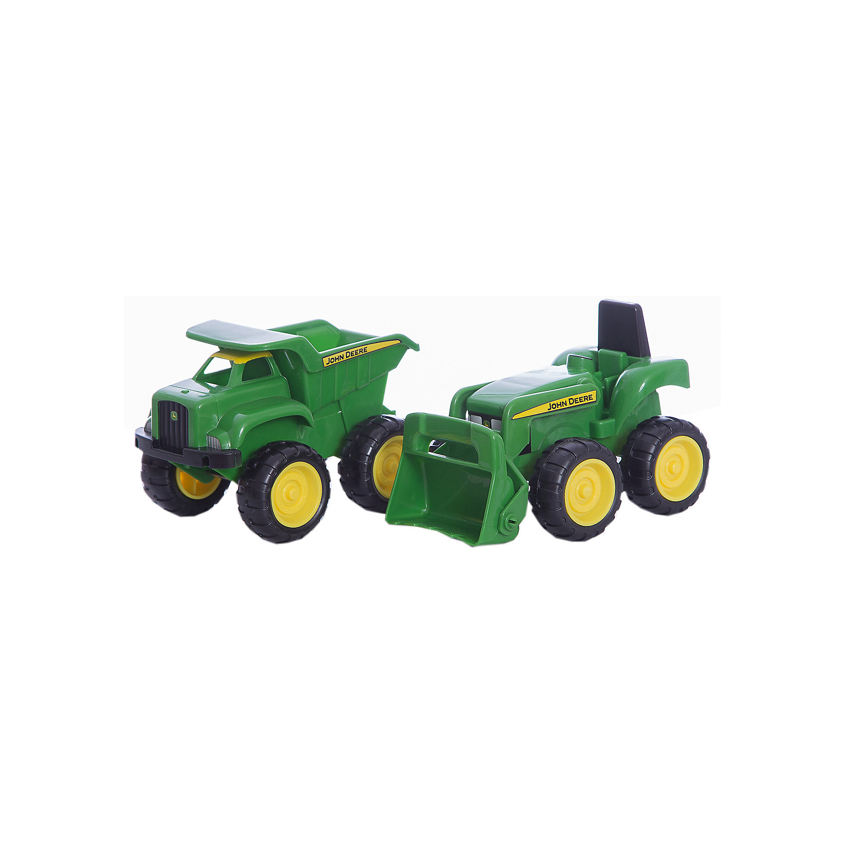 Набор для песочницы Трактор и самосвал John Deere, TOMY Набор для песочницы Трактор и самосвал John Deere, TOMYСельскохозяйственный транспорт<br>Мальчишки обожают машины и технику. Этот набор полюбится любому ребенку. Машины имеют большие колеса, которые уверенно проедут по любой местности. Ковш бульдозера поднимается и опускается, кузов самосвала опрокидывается. Набор идеально подходит для игры в песочнице. Ребенку будет очень интересно наполнять кузов самосвала с помощью бульдозера и возить песок. Игрушка обязательно понравится малышам, разовьет моторику и фантазию. Выполнена из прочного пластика, абсолютно безопасного для детей. <br><br>Дополнительная информация:<br><br>- Материал: пластик.<br>- Цвет: зеленый.<br>- Комплектация: бульдозер, самосвал. <br>- Размер машинки: 12 х 9 х 9 см.<br><br>Набор для песочницы Трактор и самосвал John Deere, TOMY можно купить в нашем магазине.<br><br>Ширина мм: 357<br>Глубина мм: 157<br>Высота мм: 136<br>Вес г: 486<br>Возраст от месяцев: 36<br>Возраст до месяцев: 96<br>Пол: Мужской<br>Возраст: Детский<br>SKU: 3102166