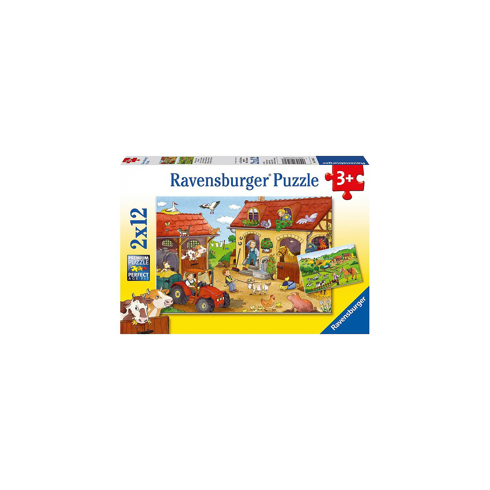 Пазл «Работа на ферме», 2х12 деталей, Ravensburger Пазл «Работа на ферме», 2х12 деталей, RavensburgerПазлы для малышей<br>Пазл «Работа на ферме», 2х12 деталей, Ravensburger (Равенсбургер).<br><br>Характеристика:<br><br>• Материал: картон. <br>• Размер упаковки: 19х28х4 см. <br>• Размер готовой картинки: 19х26 см. <br>• Количество деталей: 24 (2 пазла по 12 деталей).<br><br>В этом наборе целых два пазла, которые так интересно собирать! Яркая картинка, красочно изображающая жизнь на ферме, станет отличным украшением детской или же замечательным подарком, сделанным своими руками. Собирание пазлов - увлекательное и полезное занятие, развивающее моторику рук, внимание, усидчивость и образное мышление. <br><br>Пазл «Работа на ферме», 2х12 деталей, Ravensburger (Равенсбургер) можно купить в нашем интернет-магазине.<br><br>Ширина мм: 280<br>Глубина мм: 198<br>Высота мм: 38<br>Вес г: 289<br>Возраст от месяцев: 36<br>Возраст до месяцев: 60<br>Пол: Унисекс<br>Возраст: Детский<br>Количество деталей: 12<br>SKU: 3109992