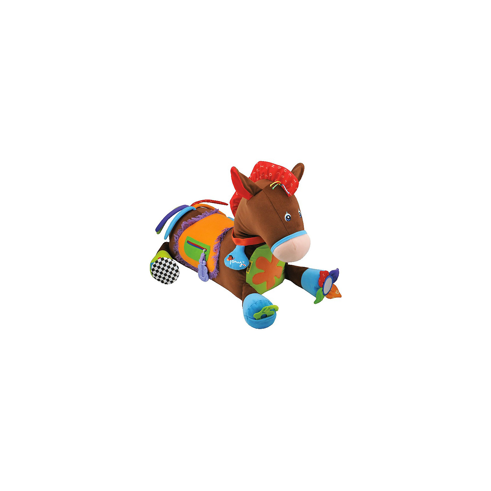 Игровой центр Пони Тони, Ks Kids Игровой центр Пони Тони, Ks KidsРазвивающие игрушки<br>Лошадка Пони Тони K`s Kids - это развивающая игрушка, с которой малышу никогда не будет скучно. Забавный и веселый пони выполнен в ярких тонах, содержит в себе более 20 развивающих элементов, сделанных из разнообразных материалов. <br>Пони можно подёргать за шуршащие ушки, потрещать цветочком на сидении, потрусить колечко на ошейнике и ещё много других, стимулирующих слух игровых элементов, спрятано на этой уникальной развивающей пони Кс Кидс!<br>Карманчик у Пони расстёгивается и застёгивается на молнии, а разноцветный хвостик так и манит его подёргать, что великолепно развивает мелкую и крупную моторику, ловкость и силу ручек! Усевшись на Пони верхом, как настоящий наездник, Пони порадует малыша цокотом копыт!<br>Все эти элементы являются средствами для развития мелкой моторики, а игра с застежкой-молнией и пуговицей разовьет навык застегивания одежды.<br>Яркие цвета содействует развитию зрения, в время игры с крупной игрушкой ребенок развивает общую координацию движений, разглядывая свое отражение в зеркальце, малыш получает первые знания о строении человеческого лица.<br><br>Дополнительная информация:<br><br>- материал: текстиль, пластмасса<br>- цвет: коричневый <br>- Размеры (см): 55 х 50 х 75<br><br>Развивающий центр Лошадка Пони Тони K`s Kids можно купить в нашем интернет-магазине.<br><br>Ширина мм: 440<br>Глубина мм: 500<br>Высота мм: 460<br>Вес г: 1410<br>Возраст от месяцев: 6<br>Возраст до месяцев: 48<br>Пол: Унисекс<br>Возраст: Детский<br>SKU: 3155517