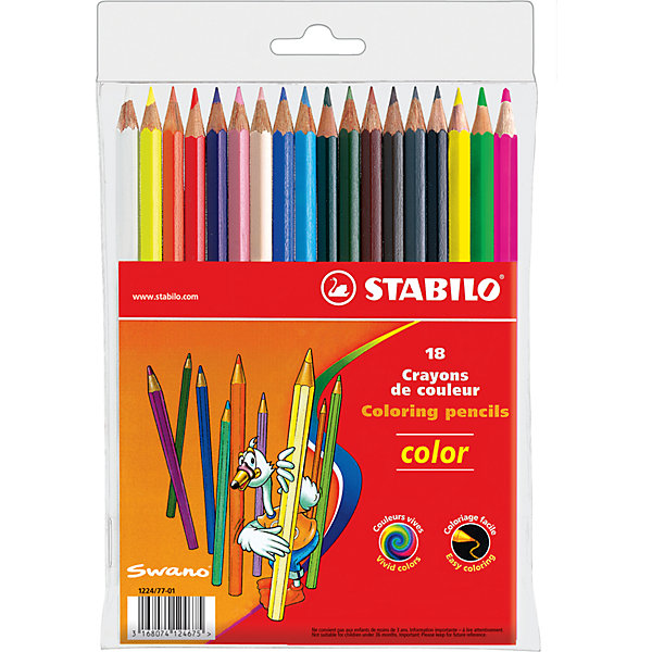STABILO Color Набор цветных карандашей 18цв STABILO Color Набор цветных карандашей 18цвПисьменные принадлежности<br>Набор цветных карандашей 15+3 цв. от марки Stabilo<br><br>Эти карандаши созданы немецкой компанией для комфортного и легкого рисования. Легко затачиваются, при этом грифель очень устойчив к поломкам. Цвета яркие, линия мягкая и однородная. Будут долго держаться на бумаге и не выцветать. Рисование помогает детям развивать усидчивость, воображение, образное восприятие мира, а также мелкую моторику рук. <br>Грифель - из высококачественного материала. В наборе - 18 карандашей разных цветов (15 основных цветов и 3 флуоресцентных). Они отлично лежат в руке благодаря удобной форме и качественному покрытию.<br><br>Особенности данной модели:<br><br>комплектация: 18 шт.<br><br>Набор цветных карандашей 15+3 цв. от марки Stabilo можно купить в нашем магазине.<br><br>Ширина мм: 139<br>Глубина мм: 202<br>Высота мм: 10<br>Вес г: 220<br>Возраст от месяцев: 36<br>Возраст до месяцев: 216<br>Пол: Унисекс<br>Возраст: Детский<br>SKU: 3157357
