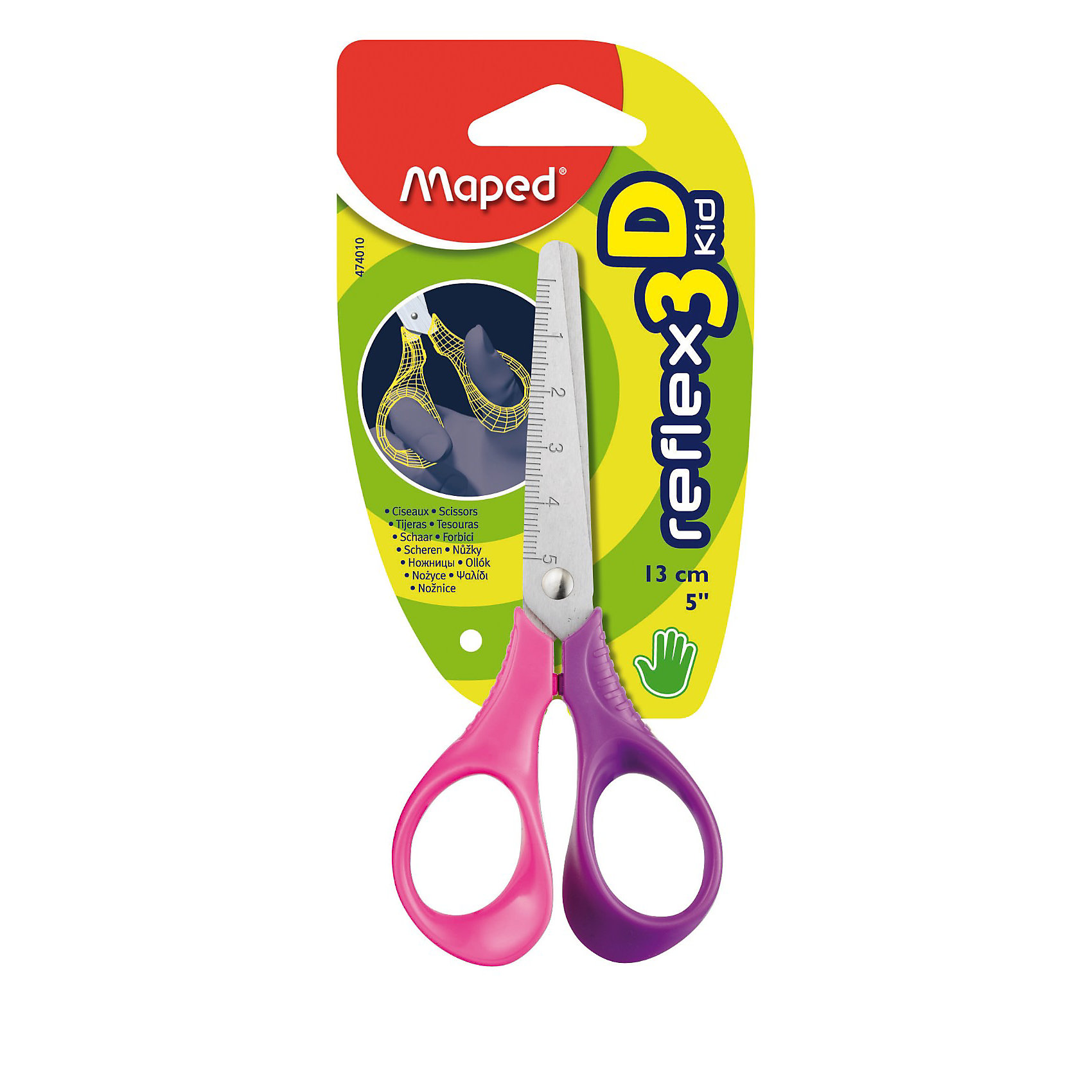 Maped Ножницы KID Reflex 3D, 13 см Maped Ножницы KID Reflex 3D, 13 смШкольные аксессуары<br>MAPED Ножницы KID Reflex 3D, 13 см, цвета - ассорти, в блистере. Улучшенная эргономика колец разработана совместно со специалистами в области эргономики.<br><br>Внимание! Заранее выбрать цвет, к сожалению, не возможно.<br><br>Ширина мм: 14<br>Глубина мм: 75<br>Высота мм: 160<br>Вес г: 22<br>Возраст от месяцев: 60<br>Возраст до месяцев: 216<br>Пол: Унисекс<br>Возраст: Детский<br>SKU: 3157376