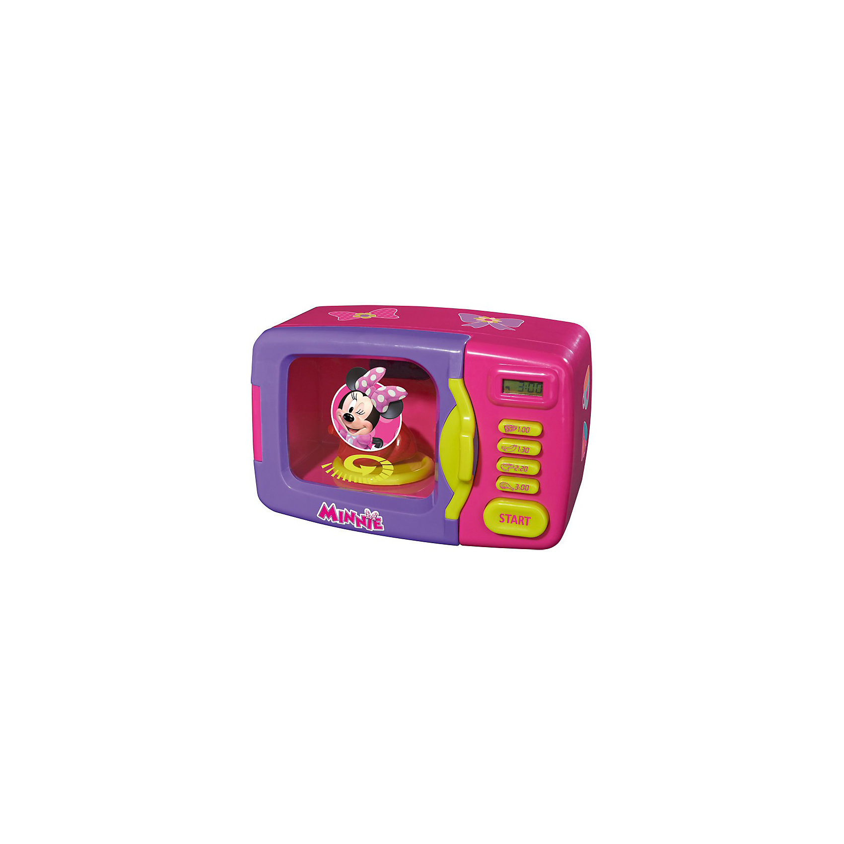 Микроволновка, Minnie Mouse Микроволновка, Minnie MouseМикроволновка, Minnie Mouse (Минни Маус) совсем как настоящая! При нажатии на кнопочку, зажигается подсветка и слышен звук работающей микроволновки. Микроволновая печь выполнена в стиле подружки Микки Мауса - Минни, она сделана из ярко-розовой и фиолетовой пластмассы, у неё эффектные желтые кнопки и украшения в виде изображения мышки Minnie. <br><br>Микроволновка, Minnie Mouse просто необходима для маленьких хозяюшек!<br><br>Дополнительная информация:<br><br>- В комплекте: Микроволновка, Minnie Mouse, тарелочка с курицей<br>- Материал: пластик<br>- Батарейки: 2 шт. типа ААА, не входят в комплект. <br>- Размеры: (Д) Х (Ш) Х(В) см<br><br>Игрушку Микроволновка, Minnie Mouse можно купить в нашем интернет-магазине.<br><br>Ширина мм: 308<br>Глубина мм: 192<br>Высота мм: 163<br>Вес г: 1049<br>Возраст от месяцев: 36<br>Возраст до месяцев: 72<br>Пол: Женский<br>Возраст: Детский<br>SKU: 3159681