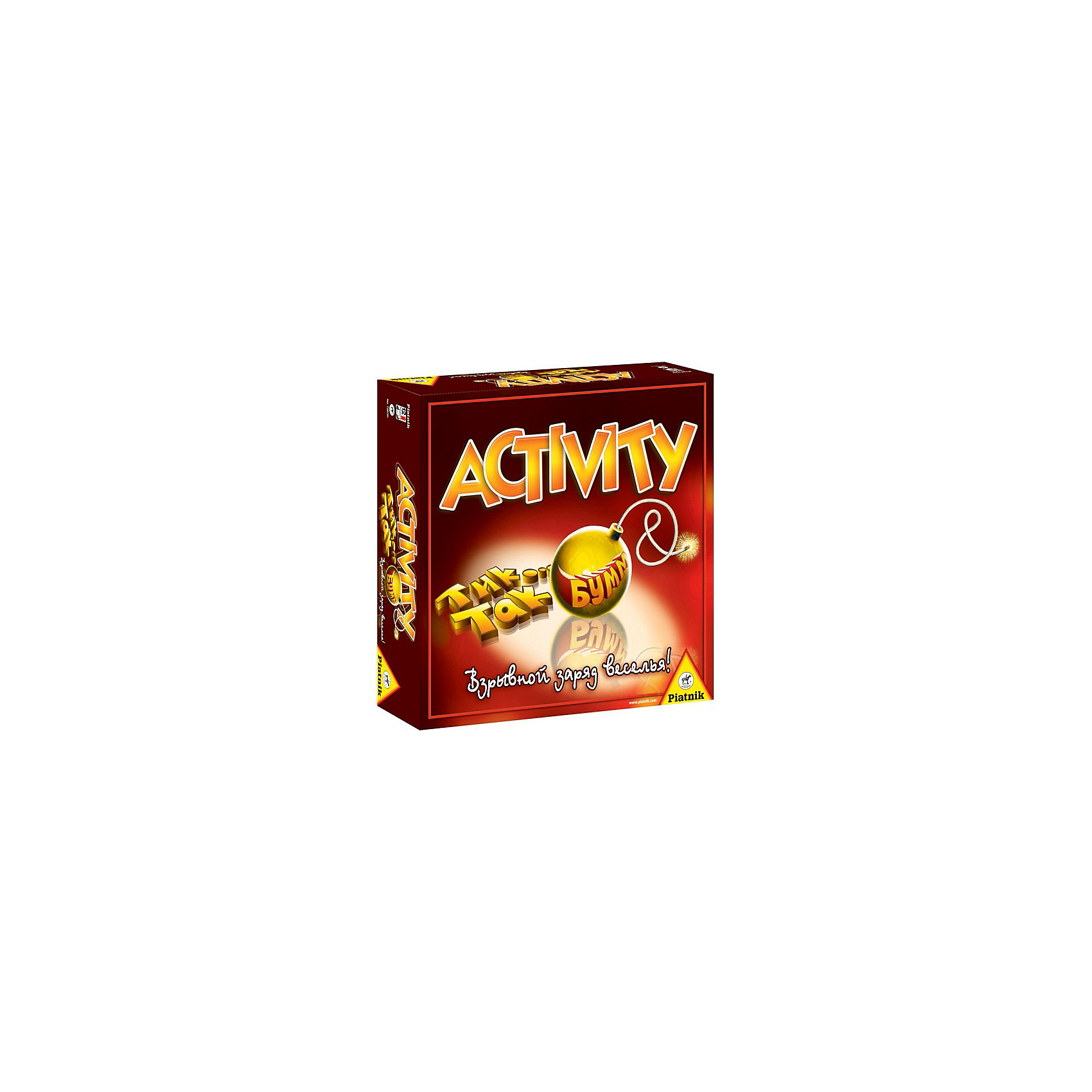Набор игр ACTIVITY + Tик Так Бумм Набор игр ACTIVITY + Tик Так БуммАктивные игры<br>Настольная игра Активити + Тик Так Бумм – это не две игры в одной коробке, а одна новая объединенная игра, которая разнообразит вечеринку и принесет море веселья. <br> На столе перед всеми игроками лежит поле, по которому двигаются фишки команд. Та команда, чья фишка доберется до финиша первой – выигрывает. В свой черед один из членов команды берет карточку из общей стопки и должен объяснить устно, показать или нарисовать определенное слово, в зависимости от того, на какой клетке поля стоят фишка его команды.<br><br>Если же на верху стопки лежит карта Тик Так Бумм, то начинается Открытый раунд. Кто-нибудь бросает специальный кубик и определяет, в какой части слова должно быть использовано буквенное сочетание с карточки. Затем включается бомбочка-таймер и все игроки должны назвать хотя бы по одному слову с этим буквенным сочетанием, совсем как в базовой игре Тик Так Бумм. <br><br>В состав игры входят: <br>- 165 карт Активити, <br>- 55 карт Тик Так Бумм, <br>- 1 бомбочка таймер Тик Так Бумм,<br>- 1 игровой кубик Тик Так Бумм,<br>- игровое поле, четыре фишки, песочные часы,<br>- правила игры.<br><br>Ширина мм: 261<br>Глубина мм: 261<br>Высота мм: 80<br>Вес г: 1200<br>Возраст от месяцев: 144<br>Возраст до месяцев: 1188<br>Пол: Унисекс<br>Возраст: Детский<br>SKU: 3164338