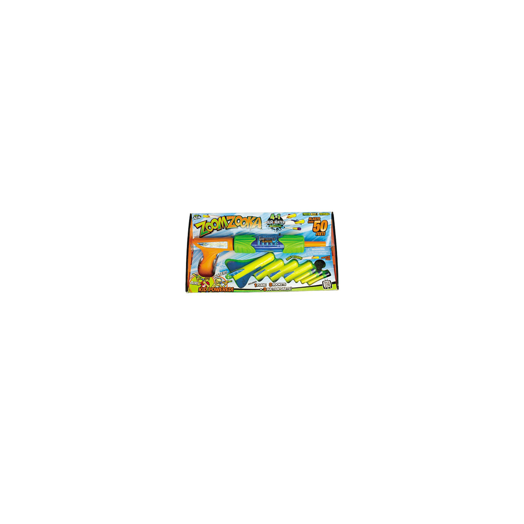 Zing Пистолет ZoomZooka Zing Пистолет ZoomZookaИгрушечное оружие<br>ZoomZooka - это уникальный бластер 2 в 1. Можно использовать как водяной бластер, зарядив его водой. Или, например, зарядить бластер поролоновыми ракетами или стрелами и выстреливать точно в цель Перезарядка оружия происходит быстро и легко, достаточно будет просто вставить патрон в дуло пистолета, а на корпусе есть специальный держатель стрел.<br>В набор входит три ракеты, бластер, одна планер стрела, три обычные стрелы.<br><br>Длина бластера – 41см.<br><br>Ширина мм: 300<br>Глубина мм: 30<br>Высота мм: 50<br>Вес г: 300<br>Возраст от месяцев: 72<br>Возраст до месяцев: 1188<br>Пол: Мужской<br>Возраст: Детский<br>SKU: 3180391