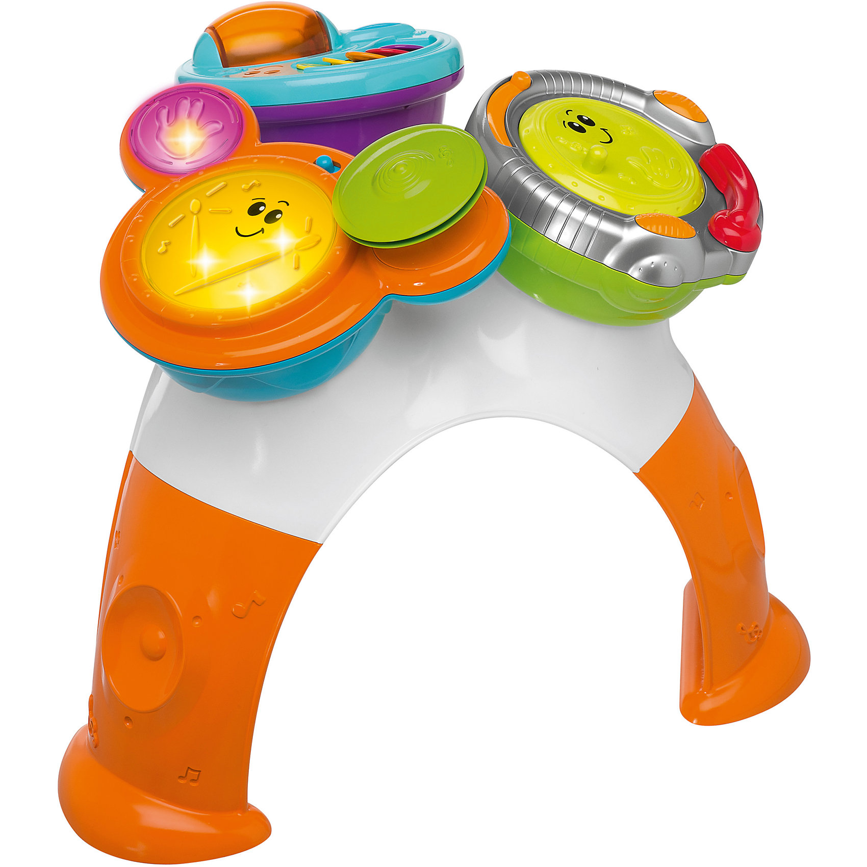 Музыкально-игровой столик DJ (консоль, барабаны, маракасы), Chicco Музыкально-игровой столик DJ (консоль, барабаны, маракасы), ChiccoИгрушки для малышей<br>Музыкально-игровой столик DJ (консоль, барабаны, маракасы), Chicco (Чико) – это настоящий музыкальный центр.<br>Музыкально-игровой столик DJ с 8 игровыми режимами не позволит скучать вашему малышу. На столике установлены три игровых элемента. Один из них представляет собой DJ консоль (ди-джейский пульт) на котором диск вращается со скретч-эффектом, бегунок передвигается из стороны в сторону со звуком трещотки. На другом элементе (маракасы) расположены разноцветные створки с нотками и прозрачная вращающаяся сфера. Внутри нее находятся маленькие шарики, которые перекатываются и задорно гремят при вращении. Третий элемент со световыми эффектами выполнен в виде барабанной установки с тарелками. Она предусматривает три режима: создай ритм - ребенок свободно играет на барабанах, извлекая различные звуковые эффекты, выражая свое творческое начало; придерживайся такта - малыш старается играть на ударных в такт мелодии; сочини песню - ребенок сочиняет собственные произведения в различных стилях. Элементы легко снимаются, ими можно играть отдельно. Музыкально-игровой столик DJ способствует развитию звукового восприятия, музыкального слуха, чувства ритма, а также мышления, воображения и творческих способностей. Он выполнен из прочного безопасного пластика ярких цветов.<br><br>Дополнительная информация:<br><br>- Материал: пластик<br>- Батарейки: 2 шт. типа ААА (не входят в комплект)<br>- Размер упаковки: 49 х 49 х 35 см.<br><br>Музыкально-игровой столик DJ (консоль, барабаны, маракасы), Chicco (Чико) можно купить в нашем интернет-магазине.<br><br>Ширина мм: 392<br>Глубина мм: 228<br>Высота мм: 502<br>Вес г: 4380<br>Возраст от месяцев: 9<br>Возраст до месяцев: 48<br>Пол: Унисекс<br>Возраст: Детский<br>SKU: 3191316