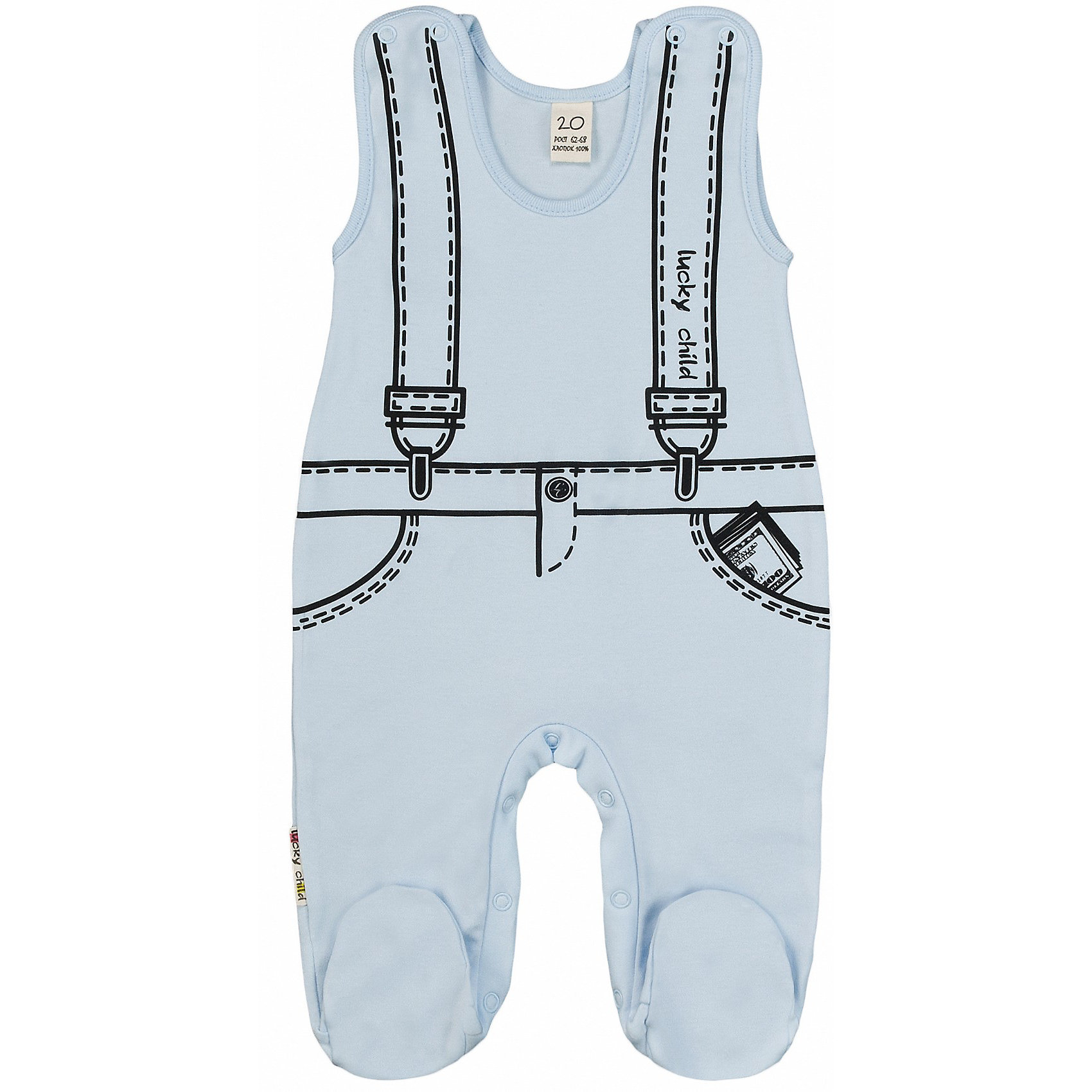 Комбинезон для мальчика Lucky Child Комбинезон для мальчика Lucky ChildКомбинезоны<br>Комбинезон для мальчика Lucky Child с закрытыми пяточками для мальчика. Удобная застежка (кнопки на плечах и по внутренней поверхности ножек). Приятный к телу натуральный гипоаллергенный материал (100% хлопок).<br><br>Ширина мм: 157<br>Глубина мм: 13<br>Высота мм: 119<br>Вес г: 200<br>Цвет: голубой<br>Возраст от месяцев: 6<br>Возраст до месяцев: 9<br>Пол: Мужской<br>Возраст: Детский<br>Размер: 68/74,80/86,56/62,74/80,62/68<br>SKU: 3192642