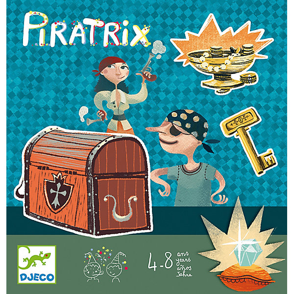 Игра Сокровище, DJECO Игра Сокровище, DJECOНастольные игры для всей семьи<br>Игра «Сокровища» DJECO (Джеко) - азартная веселая игра для большой компании маленьких друзей. Если Вы не знаете чем занять детей на празднике или Дне рождения, эта игра идеальный вариант. В наборе 32 карточки с изображениями, символизирующие сокровища и ценности. карточки надо спрятать в доме или во дворе. Первый, кто найдет ключ, сундук и сокровище, станет победителем. Можно играть командами, а можно каждый сам за себя.<br><br>Дополнительная информация:<br><br>- Материал: картон.<br>- Размер упаковки: 21,5 х 23 х 0,3см<br>- Вес: 0,130 кг.<br><br>Игру Сокровище DJECO (Джеко) можно купить в нашем магазине.<br><br>Ширина мм: 220<br>Глубина мм: 230<br>Высота мм: 20<br>Вес г: 140<br>Возраст от месяцев: 48<br>Возраст до месяцев: 1188<br>Пол: Унисекс<br>Возраст: Детский<br>SKU: 3193400