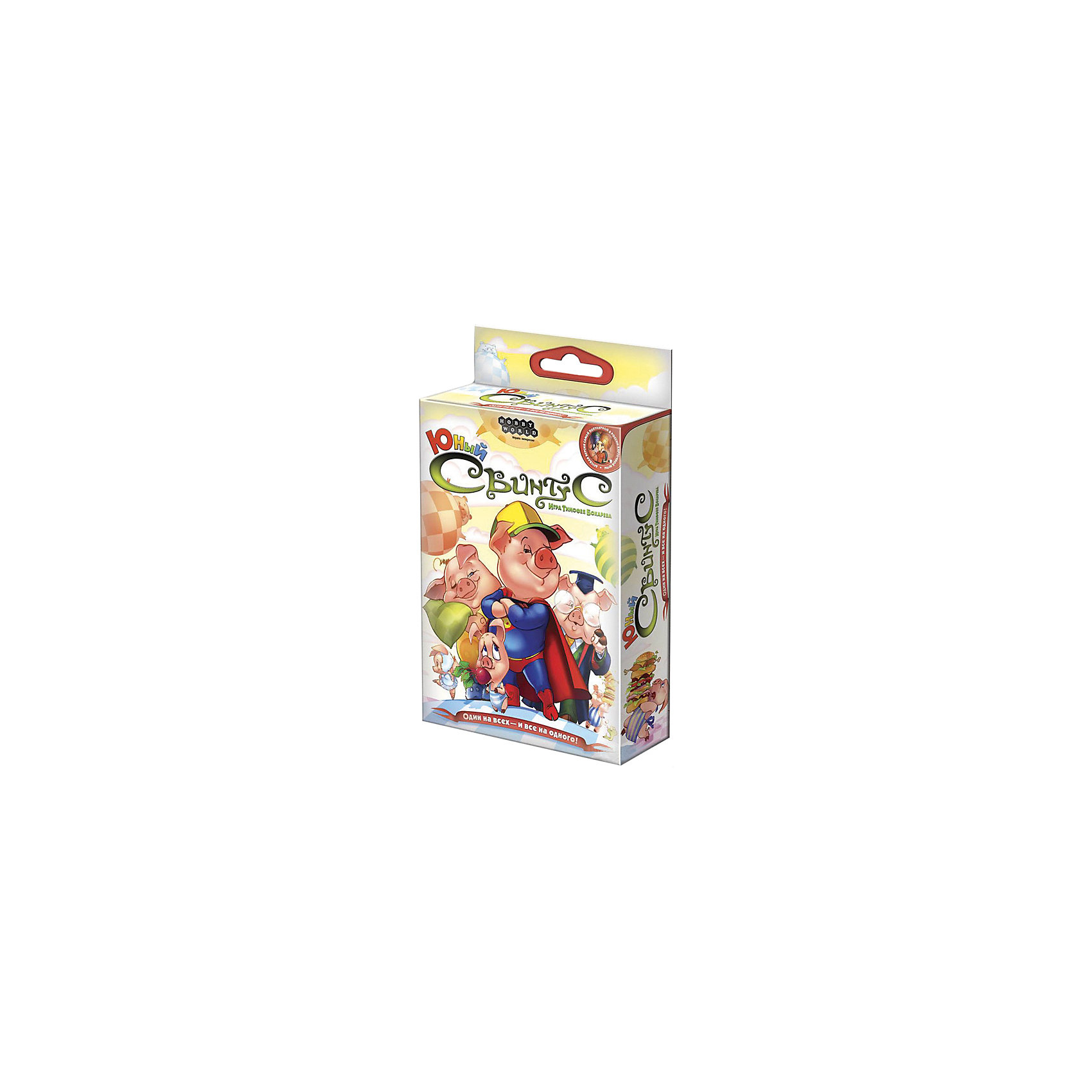 Игра Свинтус юный, Hobby World Игра Свинтус юный, Hobby WorldКарточные игры<br>Цель настольной игры Юный Свинтус осталась прежней - избавиться от карт быстрее других участников. В Вашем распоряжении карты из оригинального “Свинтуса” и новые, которые не оставят равнодушными юных шулеров. Особенно игрокам придется по вкусу карта “Указявка”, которая позволяет придумывать свои правила и требовать их исполнения.<br><br>Начало игры:<br> В начале игры каждый игрок получает по 8 карт.<br> Оставшиеся карты размещаются в центре стола лицевой стороной вниз.<br> Раздающий переворачивает верхнюю карту из колоды.<br> Эта карта станет началом игровой стопки.<br> Если колода подошла к концу, стопка перемешивается и игра продолжается. Новая версия всероссийского карточного бестселлера — теперь и для самых маленьких игроков! Справиться с этой задачей вам поможет команда суперсвинтусов: молниеносный Хлопкопыт, загребущий Хапеж, вертлявая Перехрюшка, невозмутимый Захрапин, цветопомрачительный Полисвин, таинственный Тихохрюн и суровый Указявка! <br><br>Внимание! Игра представлена в обновленной коробке.<br><br>Ширина мм: 95<br>Глубина мм: 155<br>Высота мм: 25<br>Вес г: 205<br>Возраст от месяцев: 60<br>Возраст до месяцев: 1188<br>Пол: Унисекс<br>Возраст: Детский<br>SKU: 3202196