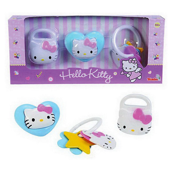 Hello Kitty Набор погремушек Hello Kitty Набор погремушекИгрушки для новорожденных<br>Набор погремушек Hello Kitty (Хелло Китти) увлекут малыша и подарят ему хорошее настроение. В наборе 3 погремушки в бело-розовых тонах : в виде замка, связки ключей и сердечка. Все погремушки украшены логотипом кошечки Hello Kitty. Погремушки также выполняют функцию прорезывателя для зубов<br><br>Дополнительная информация:<br><br>- Материал: пластик<br>- Размер игрушек: 8-10 см.<br>- Размер упаковки: 35 х 6 х 15 см.<br><br>Купить набор погремушек можно в нашем магазине.<br><br>Ширина мм: 350<br>Глубина мм: 60<br>Высота мм: 150<br>Вес г: 237<br>Возраст от месяцев: 3<br>Возраст до месяцев: 12<br>Пол: Женский<br>Возраст: Детский<br>SKU: 3246442